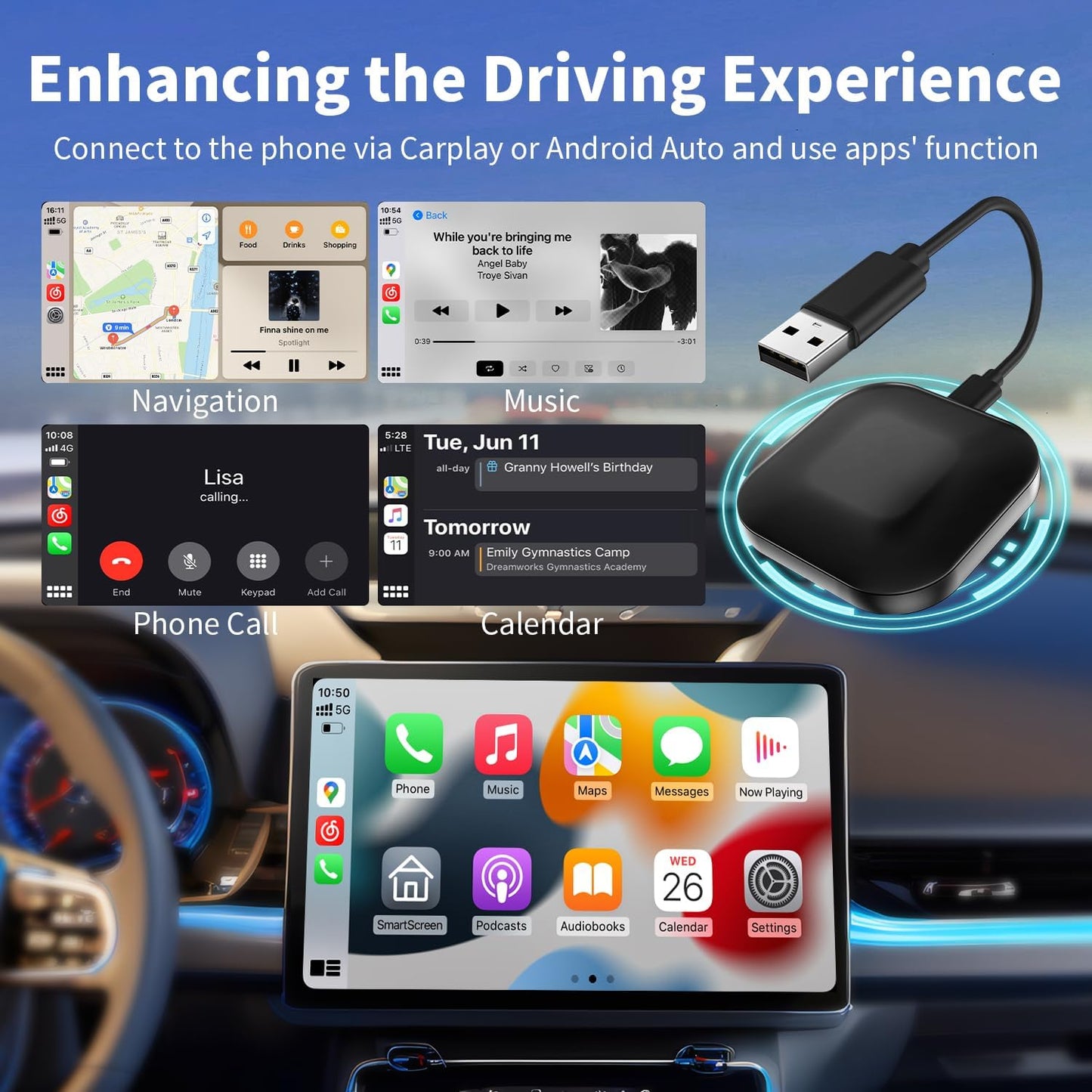 Leadtree 2 in 1 CarPlay Dongle,Convert Wired to Wireless,Wireless CarPlay Adapter&Wireless Android Auto Adapter, Connection Plug & Play Easy Setup Online Update,for Factory Wired Cars After 2016