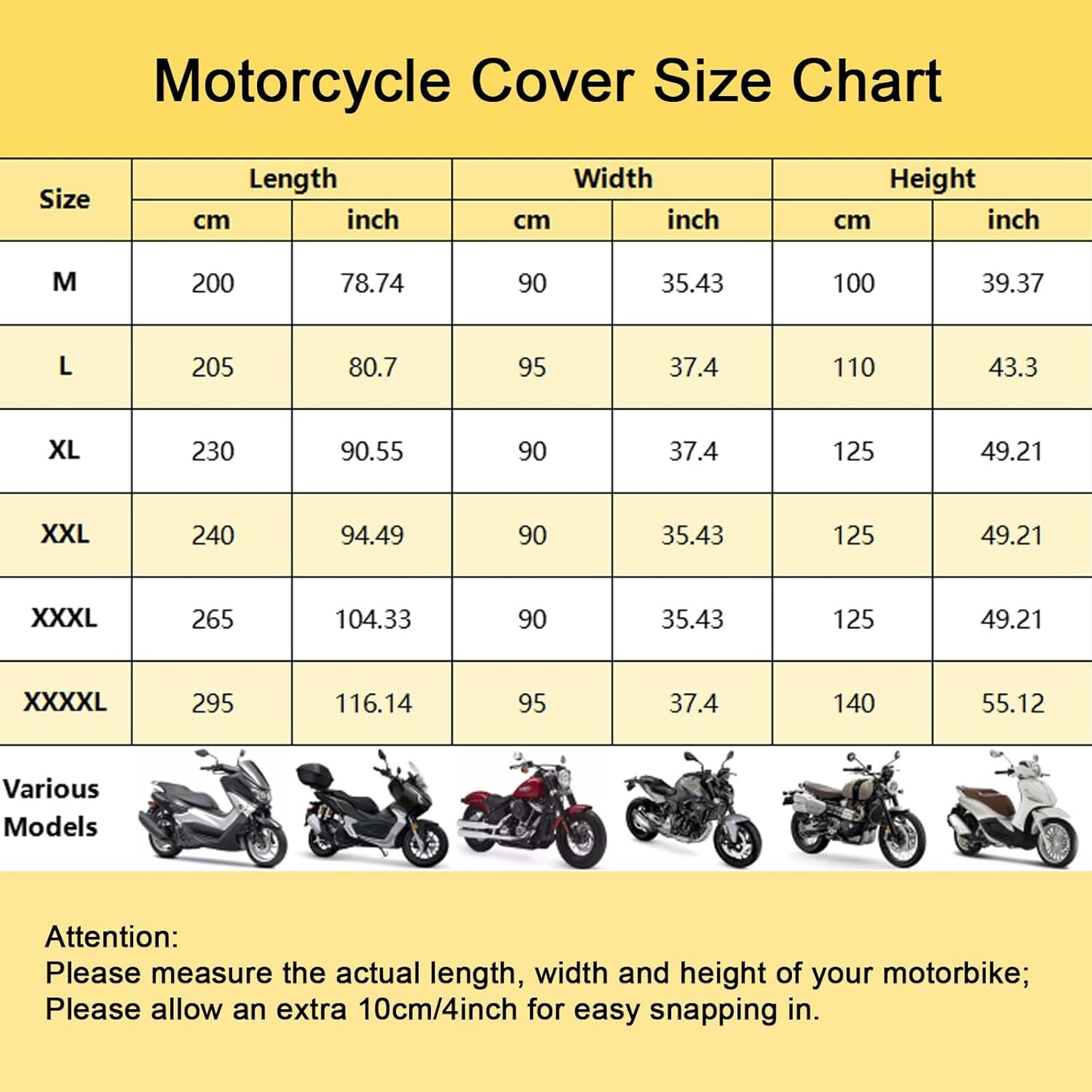 Motorbike Cover for Outside Storage, 300D Oxford Waterproof Motorcycle Scooter Moped Cover Outdoor with 5 Reflective Strips and 2 Windproof Buckles, 2 Lock-Holes and 1 Storage Bag (2XL: 94x35x49 inch)