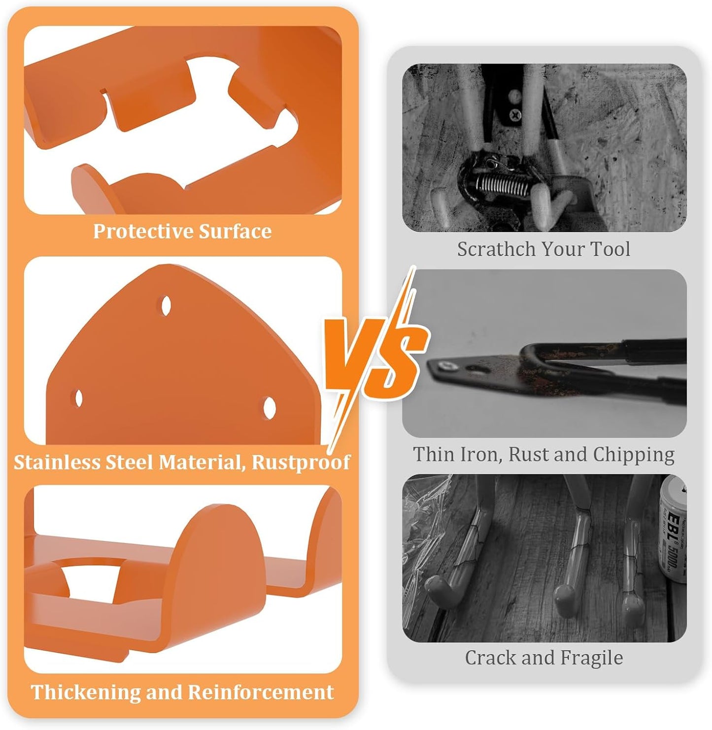 3 Pack Heavy Duty Garage Storage Hooks + 1 Pack Trimmer Rack Compatible with Stihl Kombi Attachments, Garden Power Tool Holder Organizer Hangers for Grass Trimmer, Hedge Trimmer, Garage Wall