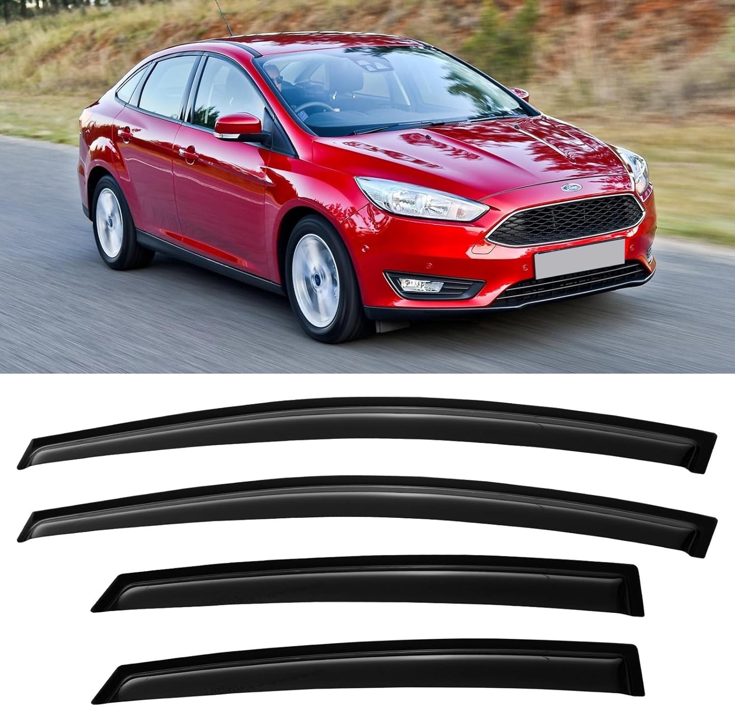 Window Visors Rain Guards Shield for 2012-2018 Ford Focus Sedan, Out-Channel Window Vent Wind Deflectors Visors Shades for 12-18 Focus (Not for Focus RS & ST)