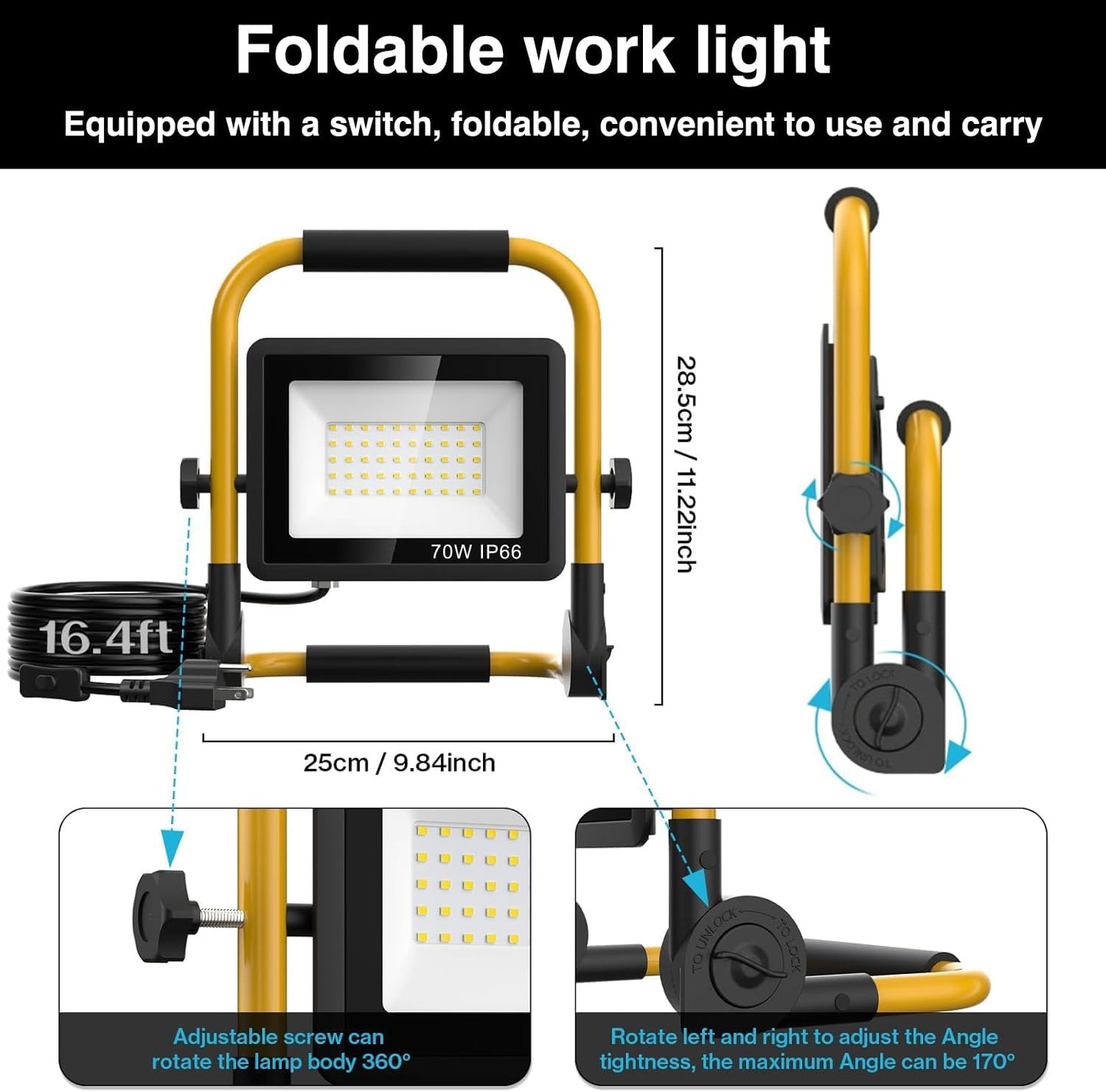 10000LM LED Work Light: Portable Work Light with 16.4FT/5m Cord - IP66 Waterproof Flood Light for Outdoor Indoor Job Site Workshop Garage Construction Site Lighting,Tool Gifts for Men Dad Him