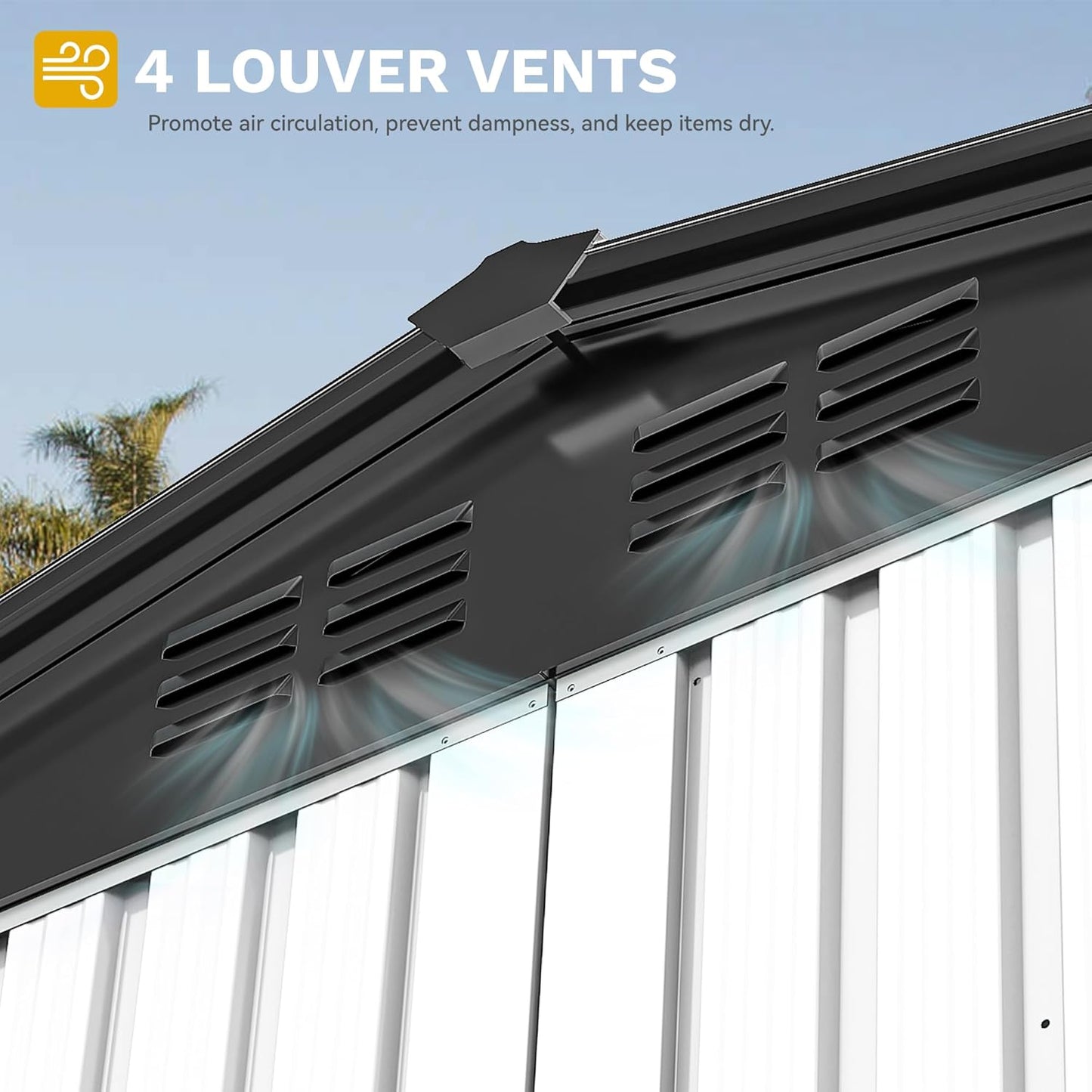 DWVO 8x6ft Metal Outdoor Storage Shed, Waterproof Tool Shed Heavy-Duty Storage Unit with Lockable Door and Vents, Ideal for Bicycles, Tools, Lawnmowers, Backyards, Patios, Lawns - White