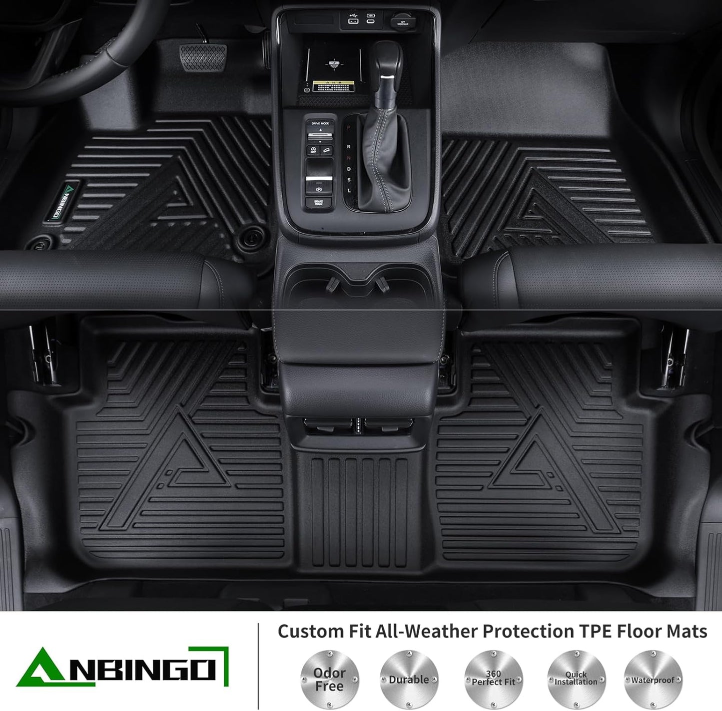 ANBINGO® Floor Mats & Cargo Liner for 2023 2024 2025 2026 CRV (Not Hybrid) for CR-V LX | EX | EX-L, All Weather Protection TPE Automotive Floor Liners (Cargo Tray in Lowest Position)