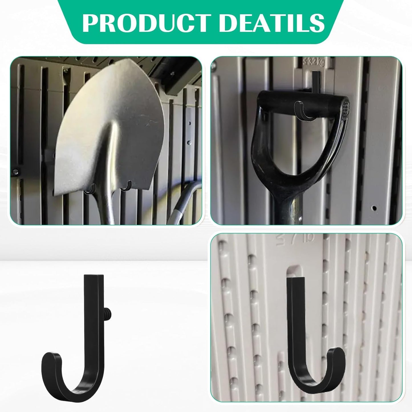 8 Pcs Shed Storage Tool Hooks Accessories Compatible with Suncast, Compatible with Craftsman for Hanging Shelves Accessories Part, Storage Sheds Replacement Screws, Brackets and Hooks(J Shaped)