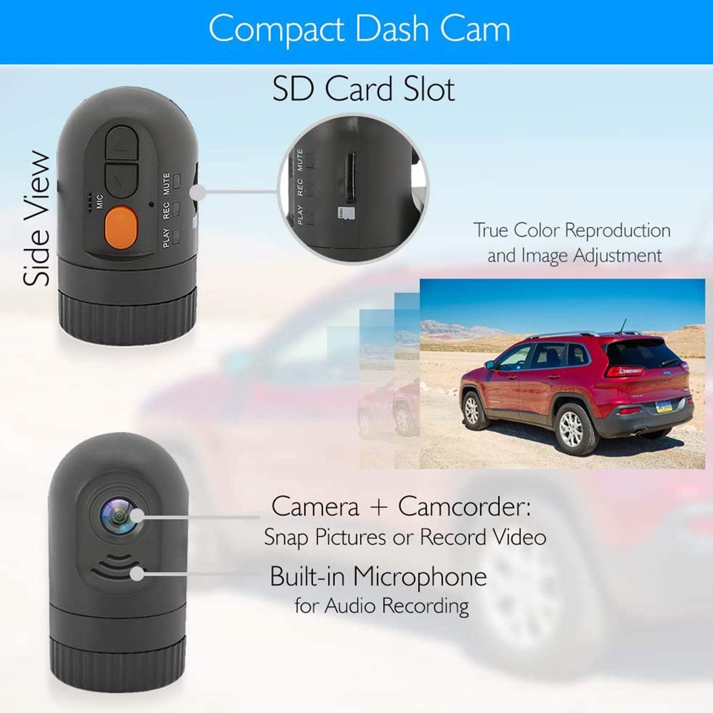 Pyle Dash Cam, Rearview Mirror Monitor, Night Vision, 7.4” LCD Screen, Backup Camera, Slim Bar Design, Waterproof IP-69, G-Sensor, Audio Recording, 32GB Memory Slot, Universal Mount, Includes Cables