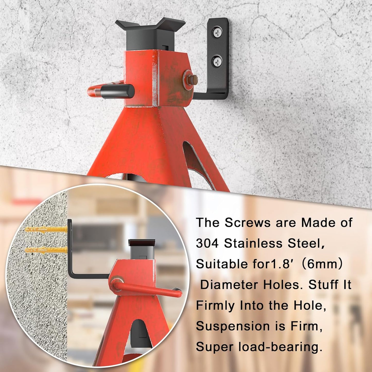 6 Pack Jack Stands Wall Mount Organizer, Car Jack Stand Wall Hooks for Hanging, Universal Upgrade Designed Garage Hook, Heavy Duty Hooks Fits 2 & 3 & 4 & 5 & 6 Ton Heavy Duty Jack Stand