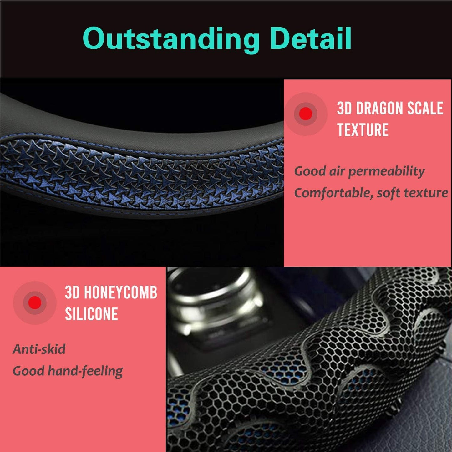 PINCTROT Small Size Steering Wheel Cover Great Grip with 3D Honeycomb Anti-Slip Design, 14 Inch (Blue)