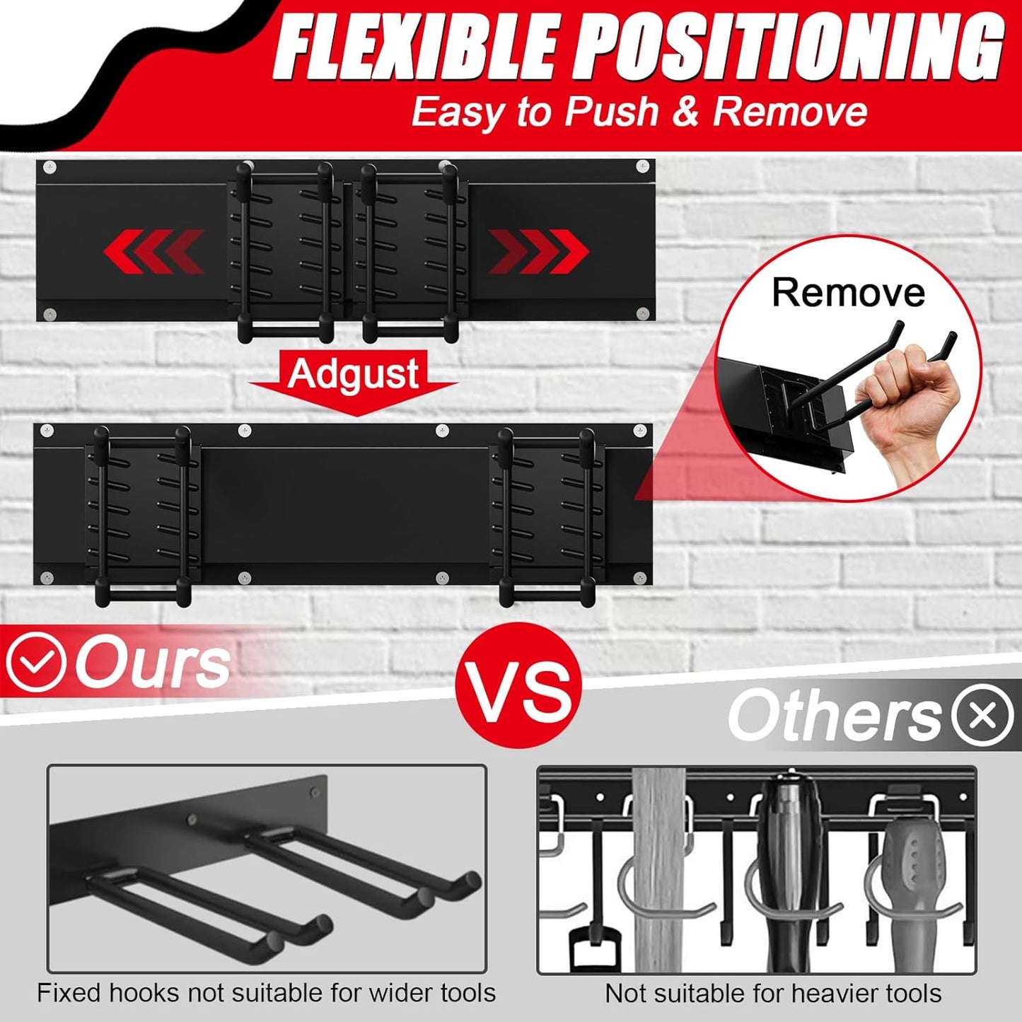 32 Inches Garage Organization,Wall Mount Garden Tool Organizer, 440lbs Adjustable Heavy Duty Metal Hanging Hooks, Garden Tool Hangers Storage Rack for Garage, Yard, and Shed (2 Racks, 6 Hooks)