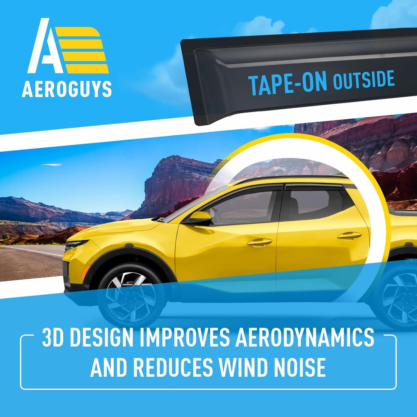 Extra Durable Window Deflectors Tape-On Window Visors Rain Guards Fit for Hyundai Santa Cruz 2022-2025, Sun Visors, Wind Vent for Shades, Exterior Car Accessories - 4pcs. AG0727