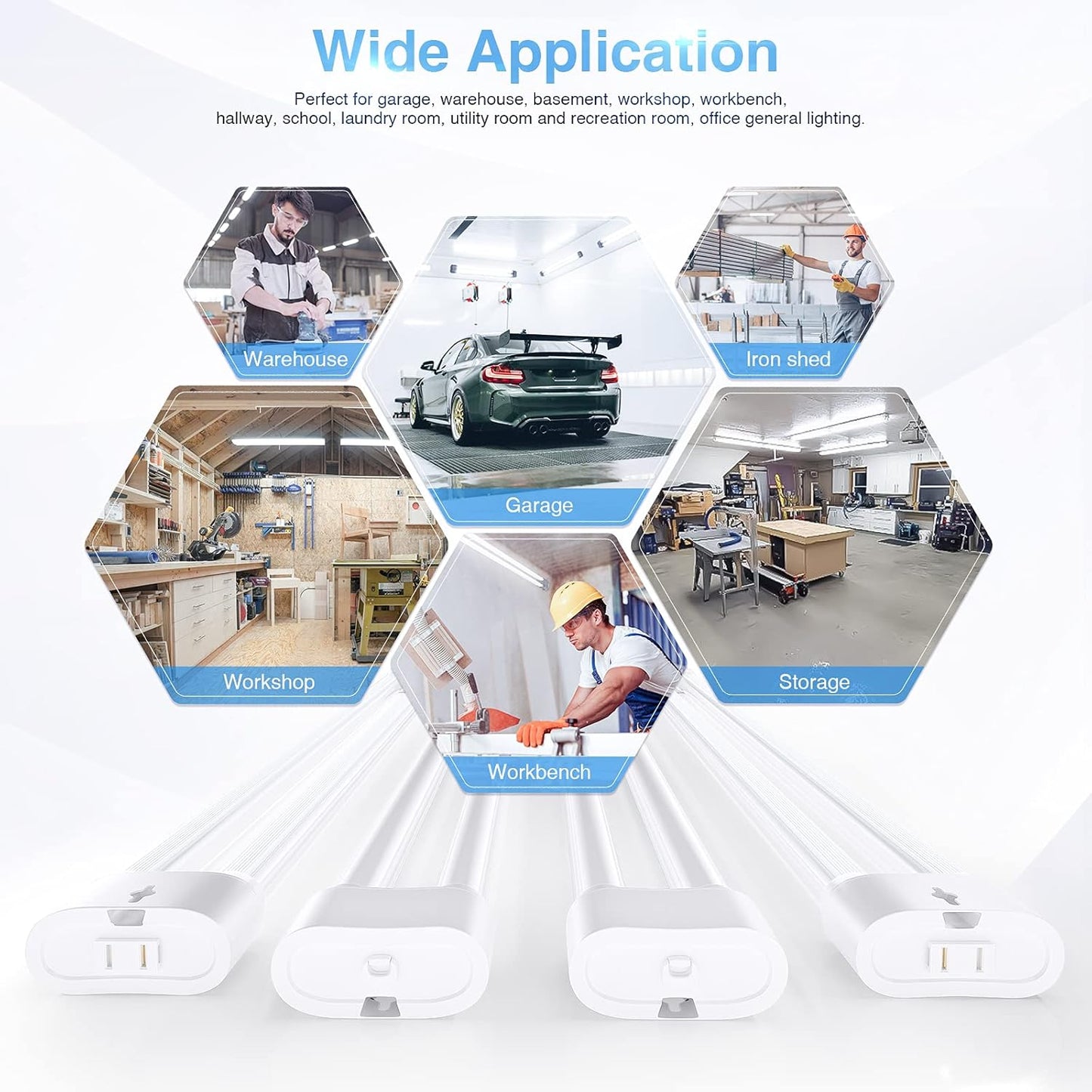 Ensenior 10 Pack Linkable Led Shop Light 4ft for Garage, 4400 High Lumens, 36W Equivalent 280W, 5000K Daylight, 48 Inch Utility shop led lights, Surface or Hanging Mount Fixtures, White, ETL Certified