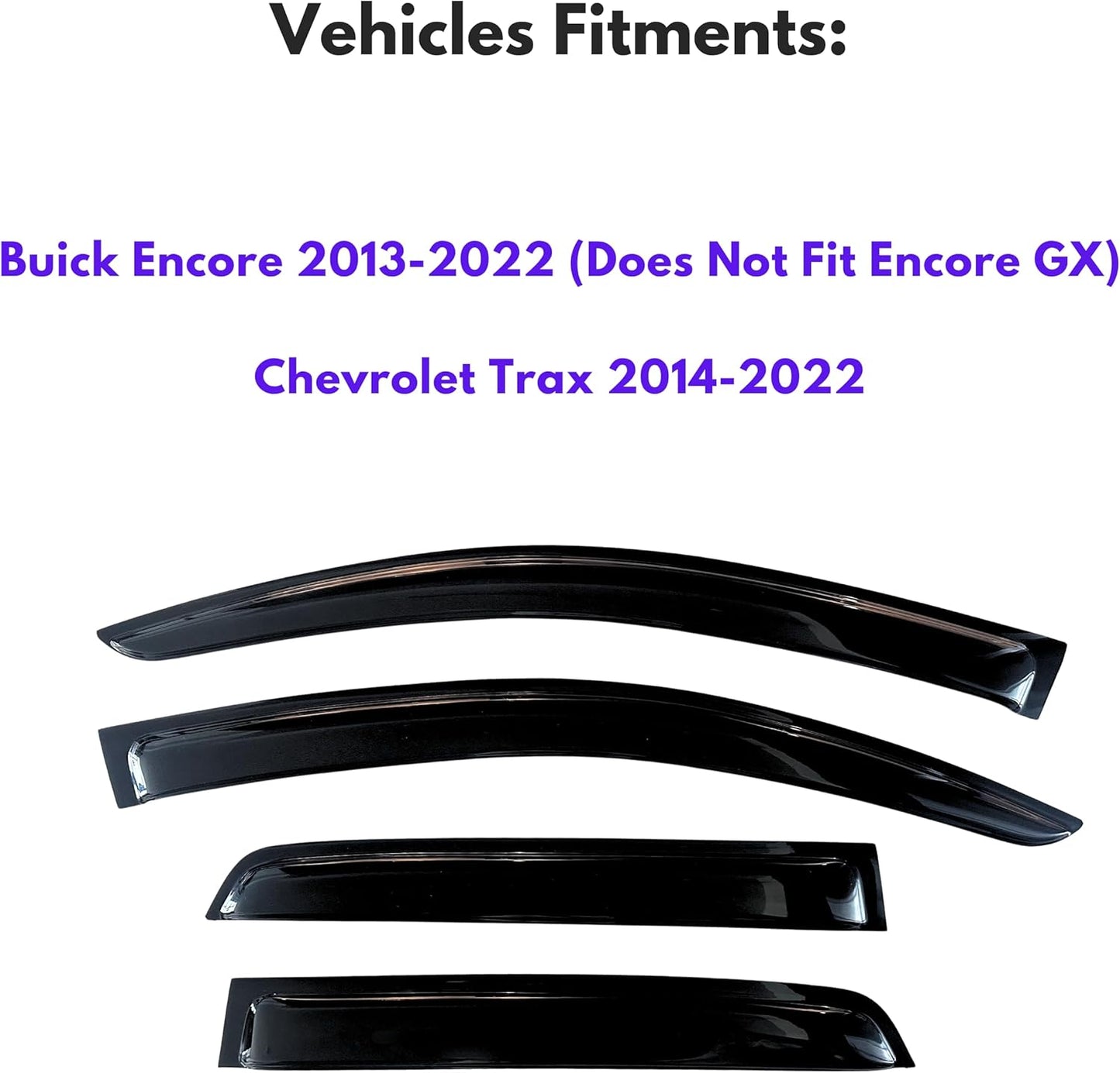 KPY Window Visor Compatible with Buick Encore 2013-2022 (Not for GX), Chevrolet Chevy Trax 2014-2022, 4PC Rain Guard Side Vent Deflectors Tape-On Style, 2014 2015 2016 2017 2018 2019 2020 2021 2022