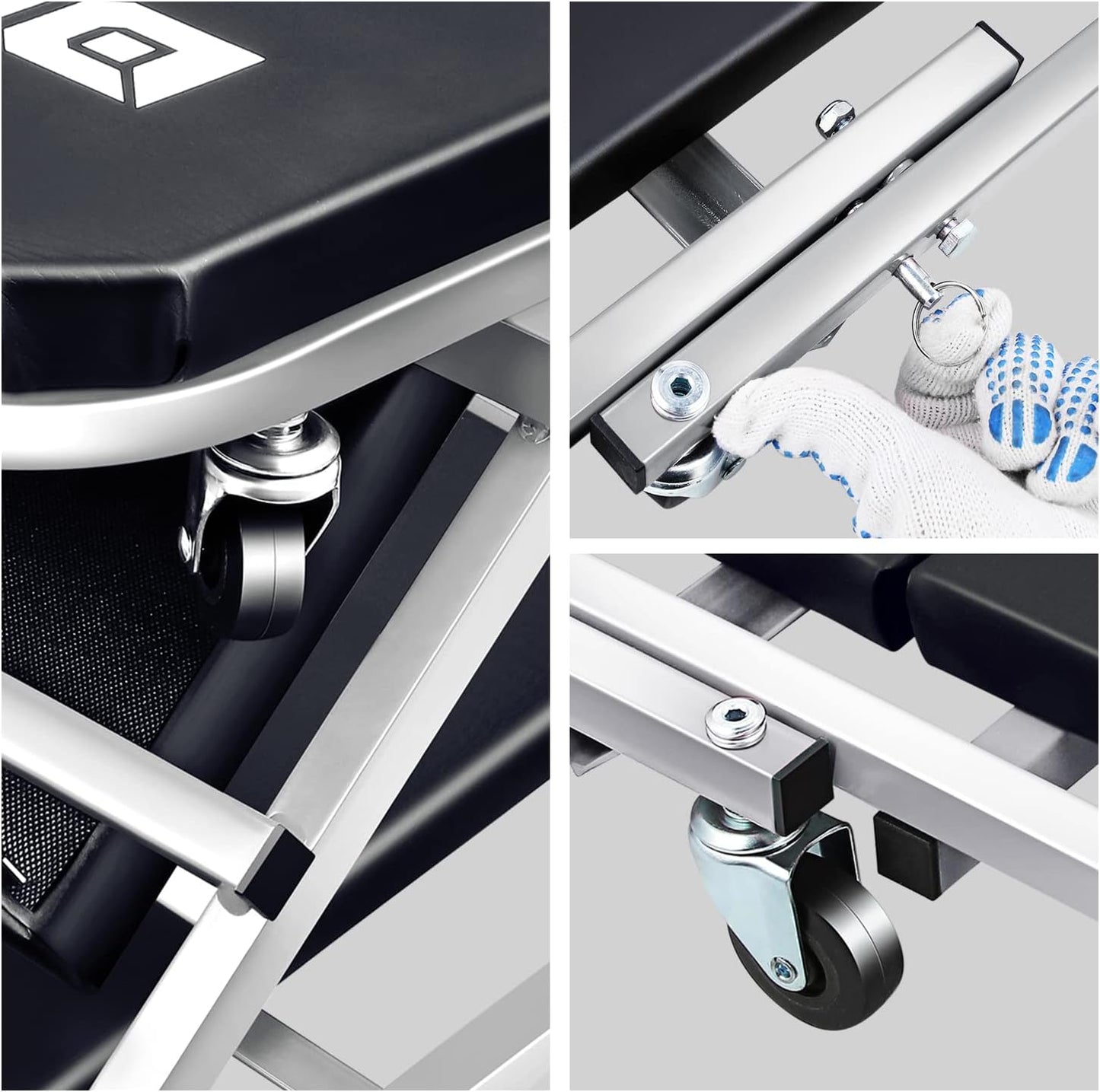 ‎DNA MOTORING TOOLS-00187 40 Inches 2 IN 1 Rolling Folding Car Creeper/Seat, 6 Pcs 2" Casters, 150kg Weight Capacity, Gray