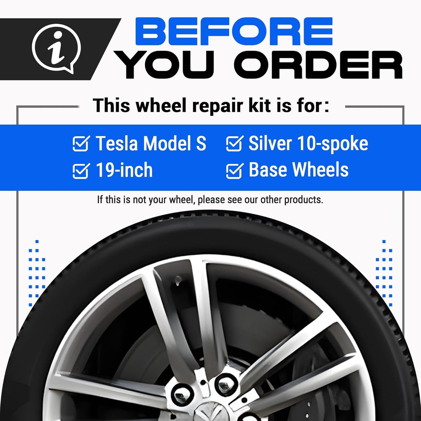 Premium Tesla Wheel Curb Rash Repair Kit for Model S 19-inch Silver Base Rims - DIY Kit with Color-matched Touch Up Paint - Made in USA