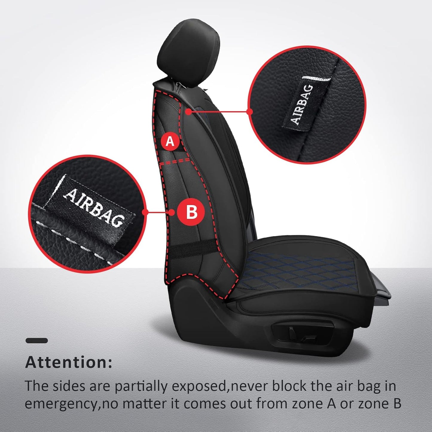 MIROZO 2PCS Front Truck Seat Cover,Waterproof Ram Seat Covers Truck Cushion Compatible with 2009-2025 RAM 1500 2500 3500 Pickup Crew Quad Cab (2PCS Front,Black and Blue)