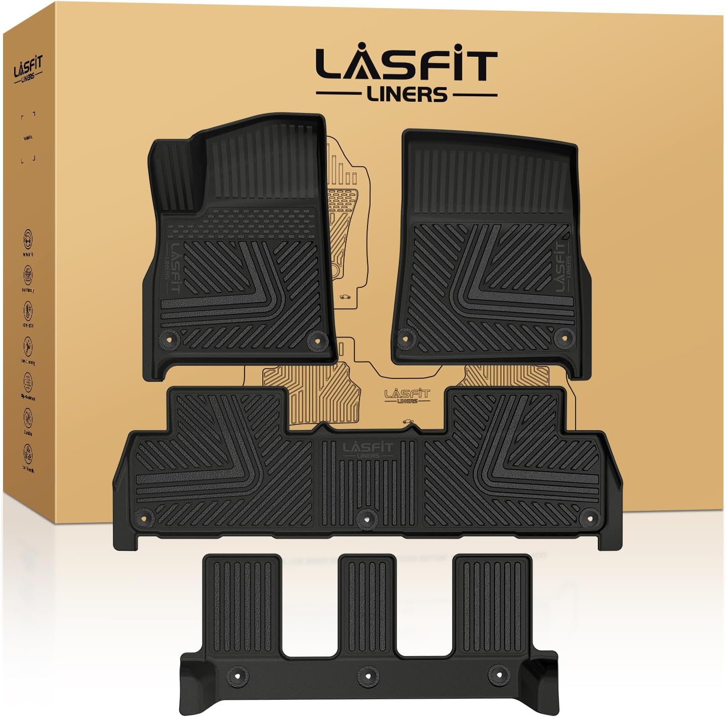 LASFIT Floor Mats for Rivian R1S 2022 2023 2024, All Weather Floor Liner TPE Custom Fit Car Mats for Rivian R1S 1st & 2nd & 3rd Row Rubber Mats, Black,Tasteless, Durable and Easy to Clean