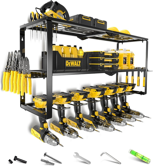 Large Power Tool Organizer Wall Mount,3 Layer Heavy Duty Tool Storage Rack Loads 150lbs,With 7 Cordless Drill Holders,Workshop,Utility Racks for Garage Workshop,Shed - Cool Gifts for Men,Dad,Husband
