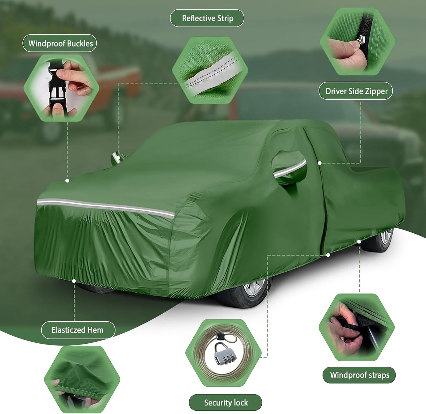 BOSSTONE Car Cover Custom Fit for Nissan Frontier (1998-2020) King/Crew Cab Short Bed Waterproof All Weather for Automobiles Full Exterior Cover Rain Sun Snow Protector with Door Zipper (Green)