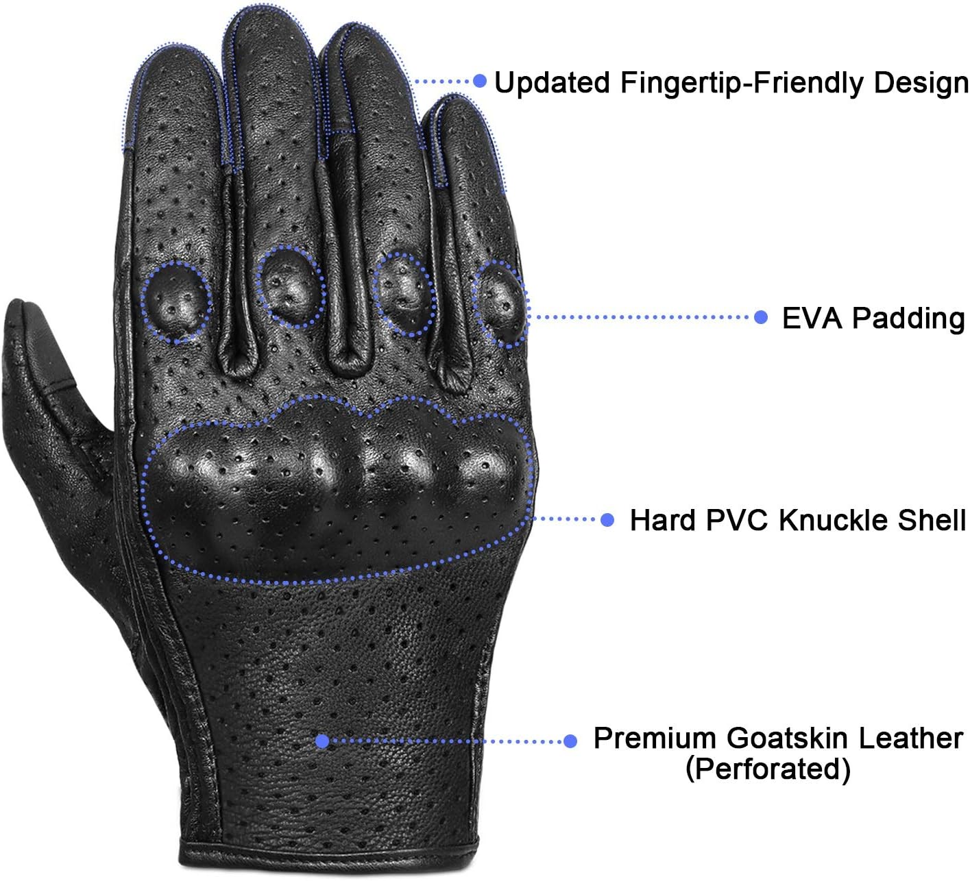 Superbike Full Finger Goat Skin Leather Touch Screen Motorcycle Gloves Men/Women S,M,L,XL,XXL (Perforated, L)