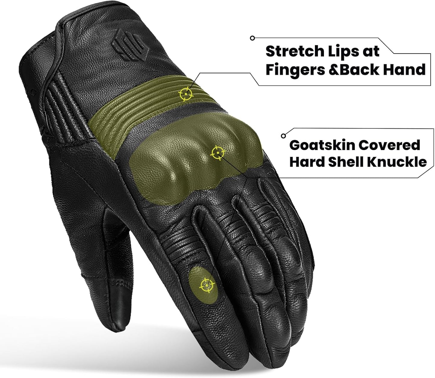 ILM Goatskin Leather Motorcycle Motorbike Powersports Racing Gloves Touchscreen for Men and Women Model DN01(M, Black Unperforated)