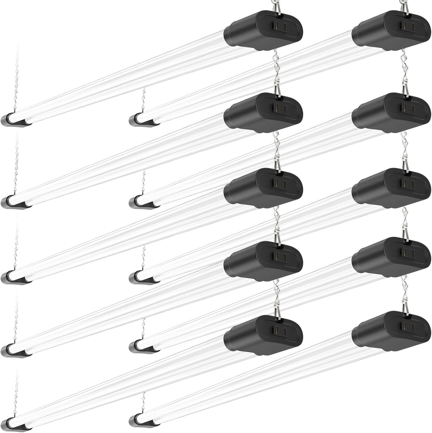 Ensenior 10 Pack Linkable Led Shop Light 4ft for Garage, 4400 High Lumens, 36W Equivalent 280W, 5000K Daylight, 48 Inch Utility shop led lights, Surface or Hanging Mount Fixtures, Black, ETL Certified