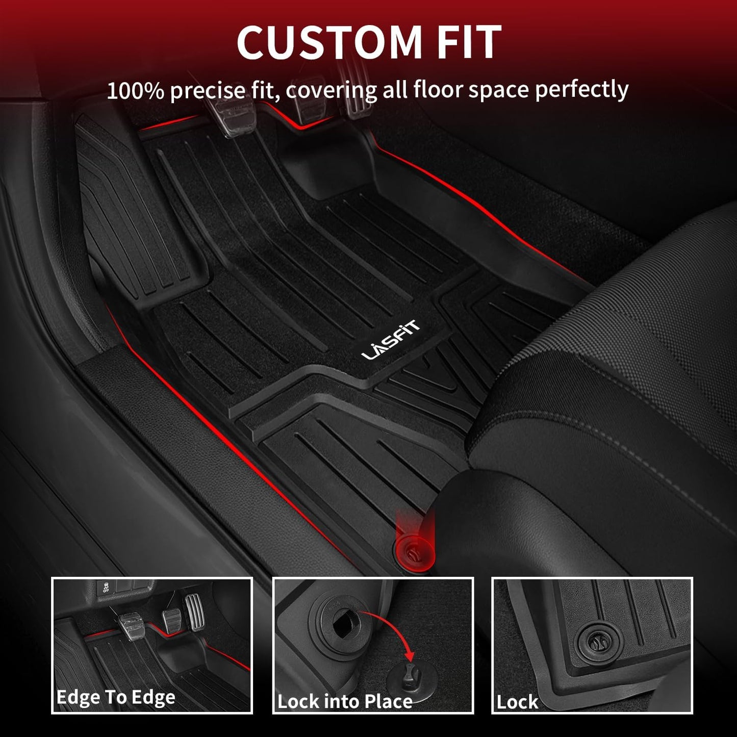 LASFIT Floor Mats and Trunk Mat for Honda Civic Sedan 2022-2025 2026 Rear with USB Ports (Not for Hatchback & 2025 Hybrid), TPE All Weather Car Floor Liners - 1st & 2nd Row & Cargo Liner, Black
