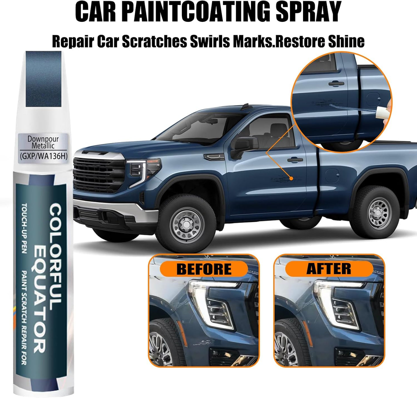 Downpour Metallic(GXP/WA136H) Touch Up Paint for GMC, Car Paint Pen Scratch Repair Two-In-One Touch Up Paint, Premium Car Scratch Remover for Deep Scratches
