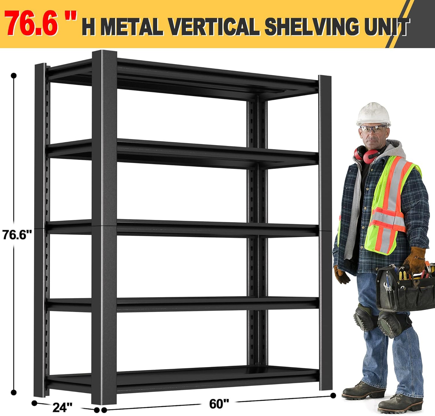 76" H x 60" W x 24" D 5-Tier Heavy Duty Garage Shelving Unit, 3000 LBS Capacity Metal Storage Rack,Adjustable Steel Shelves for Garage, Warehouse, Basement, Pantry, Workshop.2 Pack