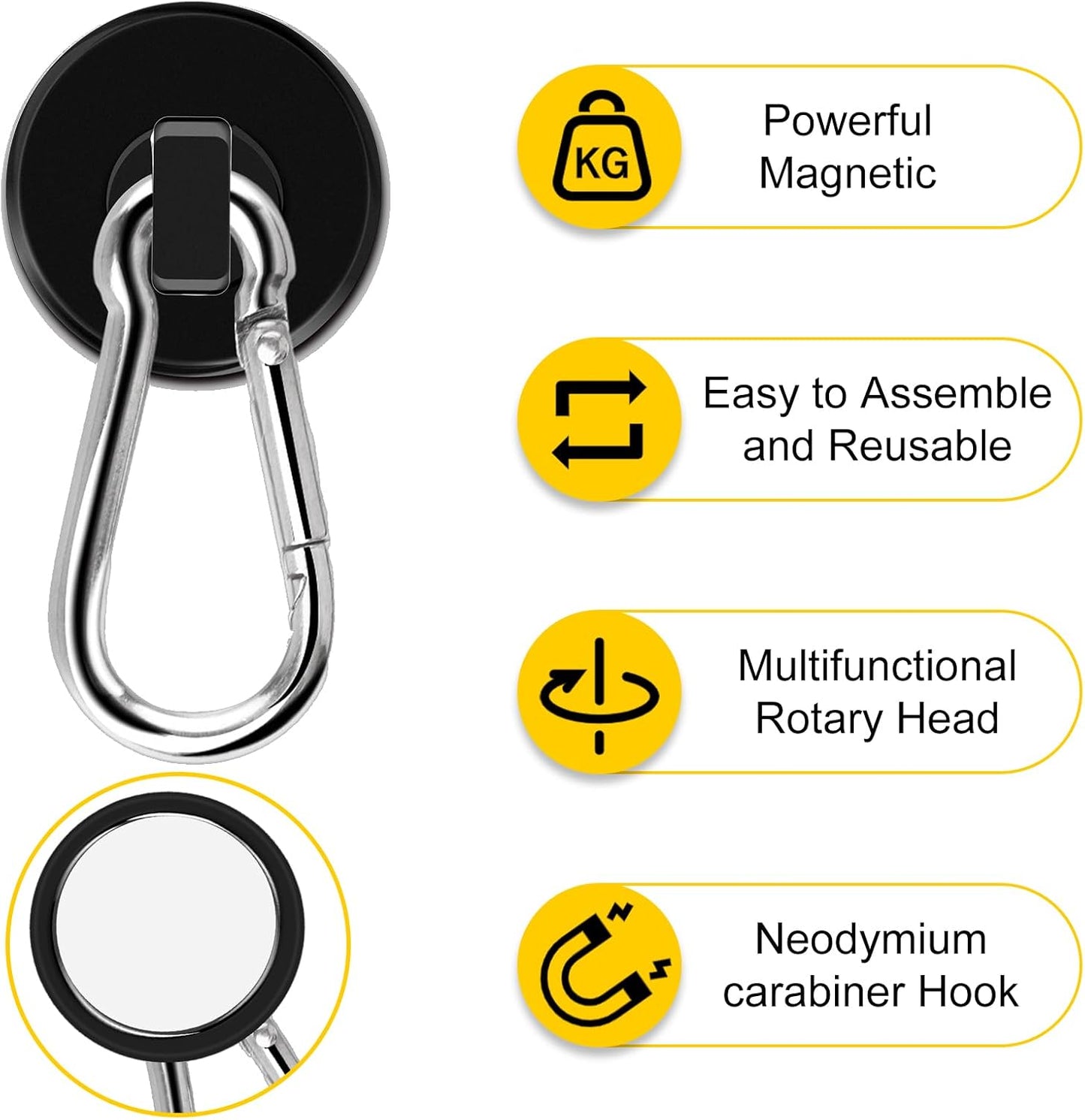 DIYMAG Black Magnetic Hooks,70LBS Strong Heavy Duty Neodymium Magnet Magnetics Hook for Hanging at Home, Office Locker, Workplace, Refrigerator, Cruise Ship or Travel, 15Pack