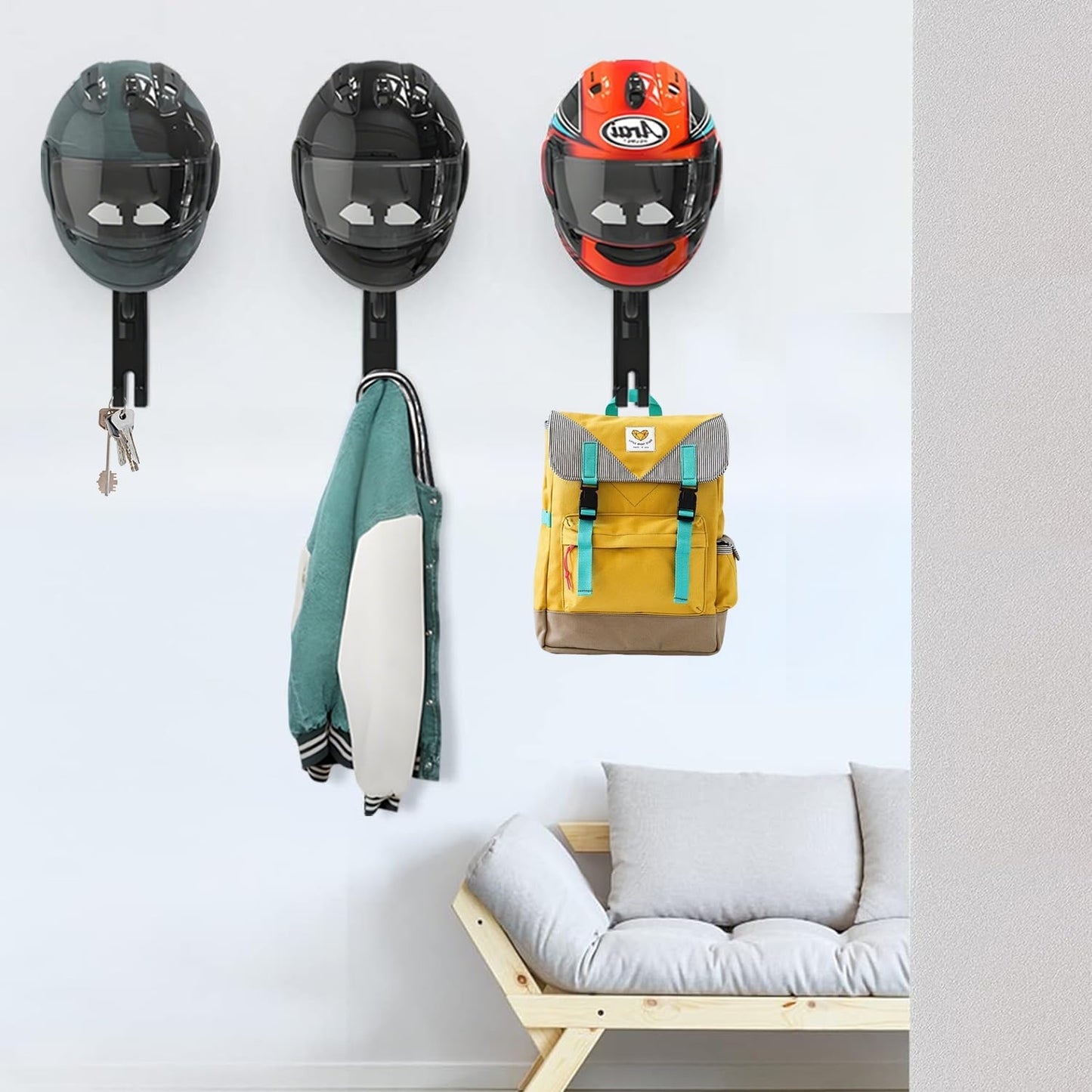 aiGear Motorcycle Helmet Holder, 180°Rotatable Motorcycle Helmet Rack with Double Hooks, Space Aluminum Motorcycle Helmet Holder Wall Mount for Motorcycle Bike Coats, Baseballs, Rugby Helmet (2 Pack)