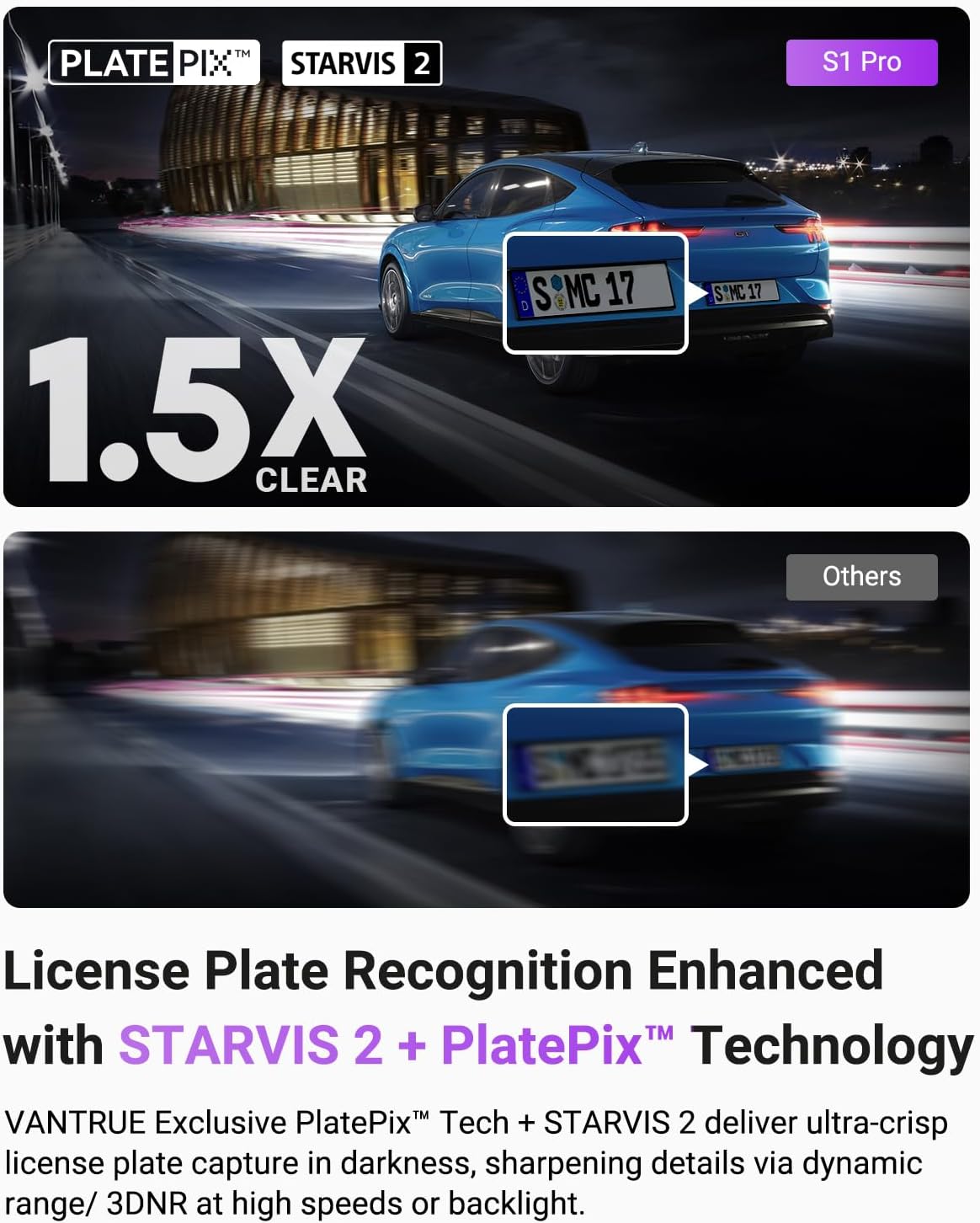 Vantrue S1 Pro 2.7K Front Mini Dash Cam, 2.5K@60FPS, STARVIS 2, ADAS, Voice Control, PlatePix™ Night Vision, WiFi, GPS, 158°Wide Angle, 24/7 Parking Mode, Support 1TB Card Max