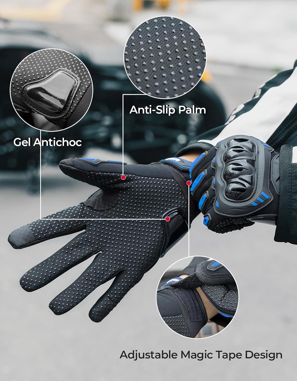 KEMIMOTO Motorcycle Gloves for Men/Women, Touchscreen Dirt Bike Gloves with Shell, Anti-Slip for Motorbike, Riding, Racing, Cycling, Dirt Bike, ATV, UTV, Motocross, BMX, Hiking