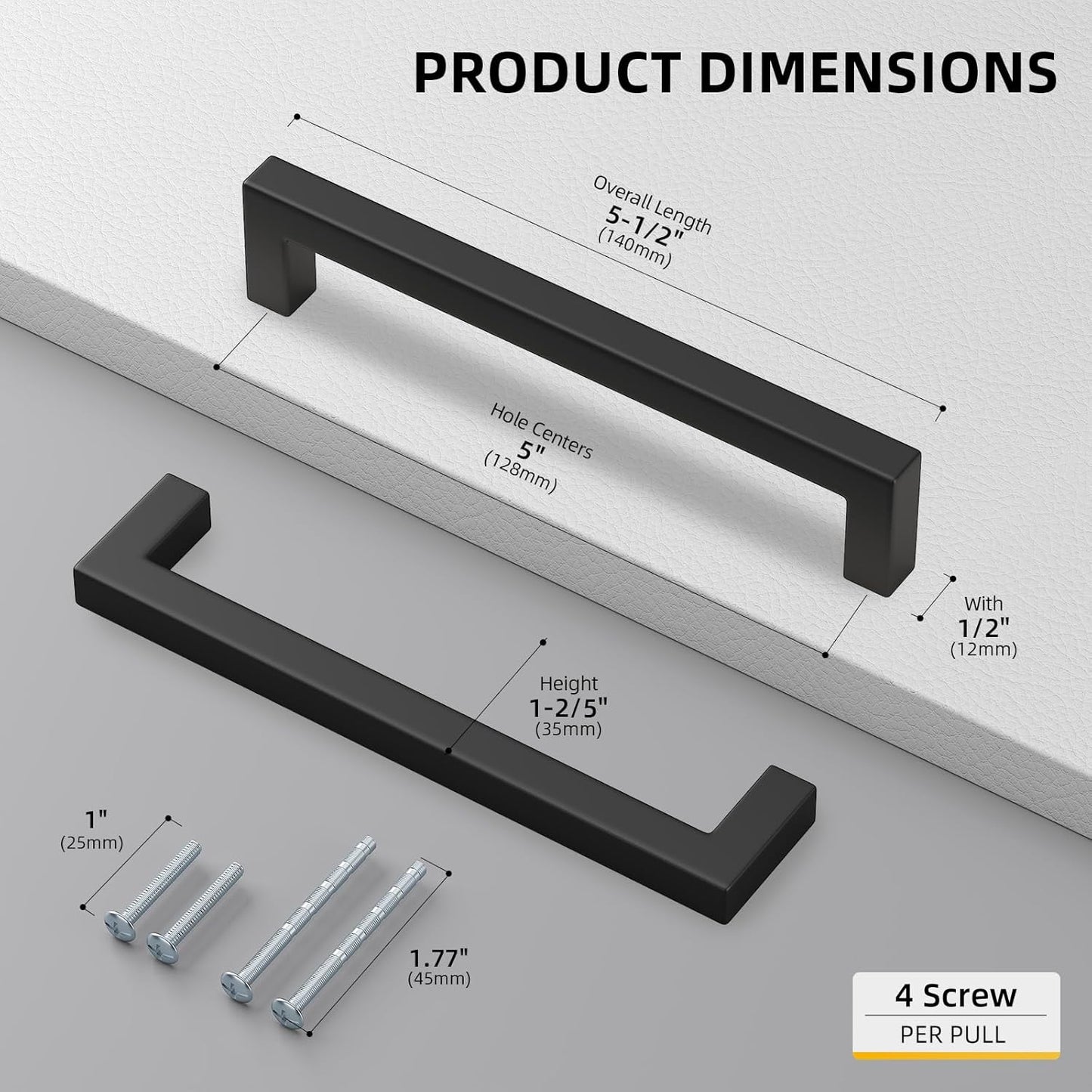Matte Black Kitchen Pulls Bathroom Cabinet Drawer Closet Flat Square Bar Pulls, LSJ12BK128,5 inch Black Pulls 35 Pack, Modern Goldenwarm Cabinet Drawer Pulls Hardware