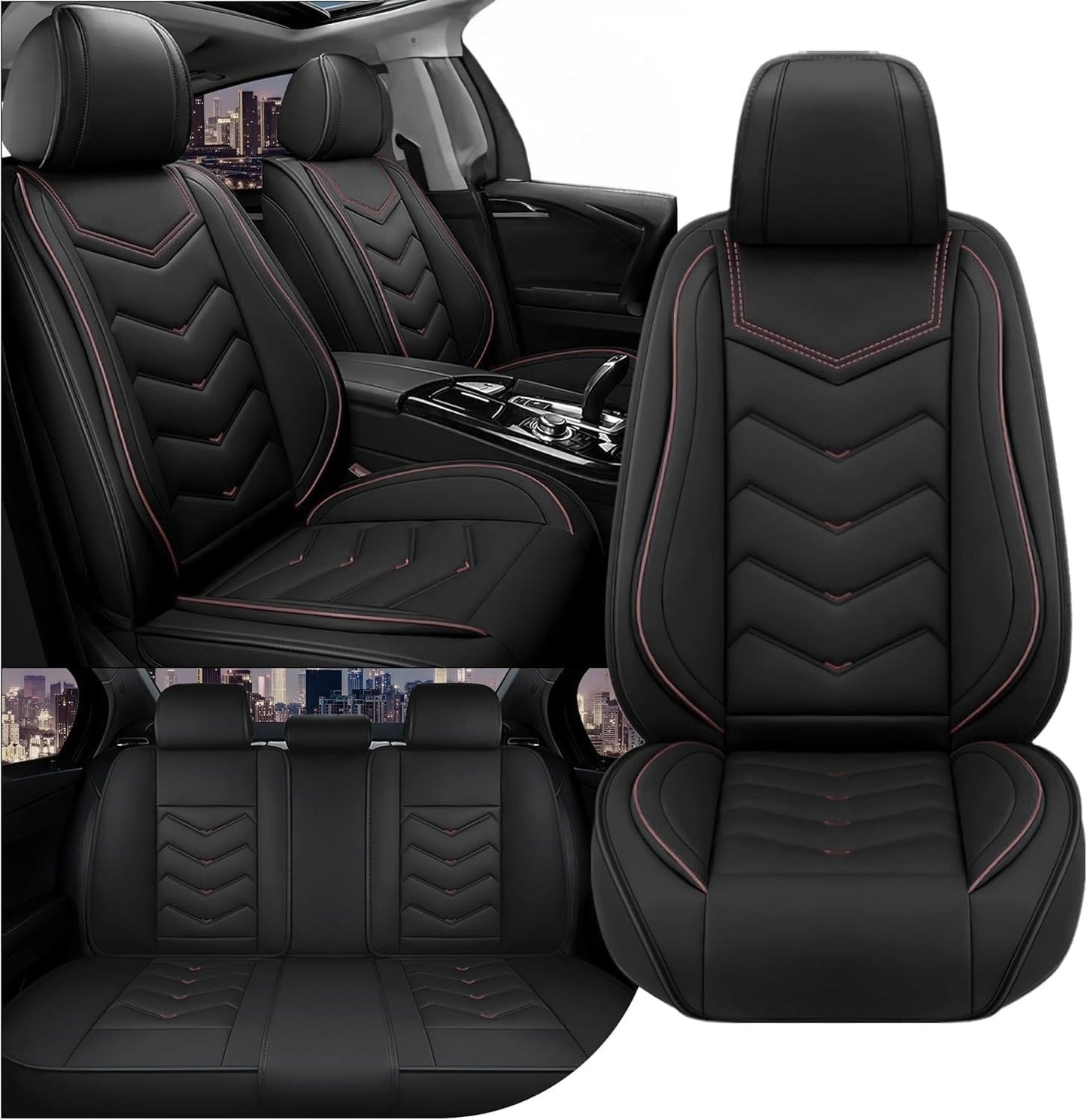 Car Seat Covers for Chrysler Pacifica 2004-2025, Stylish Sport Seat Cover, Premium Nappa Leather Car Seat Cover. Automobile Seat Covers Sets.(Standard 5 Seats/Black)