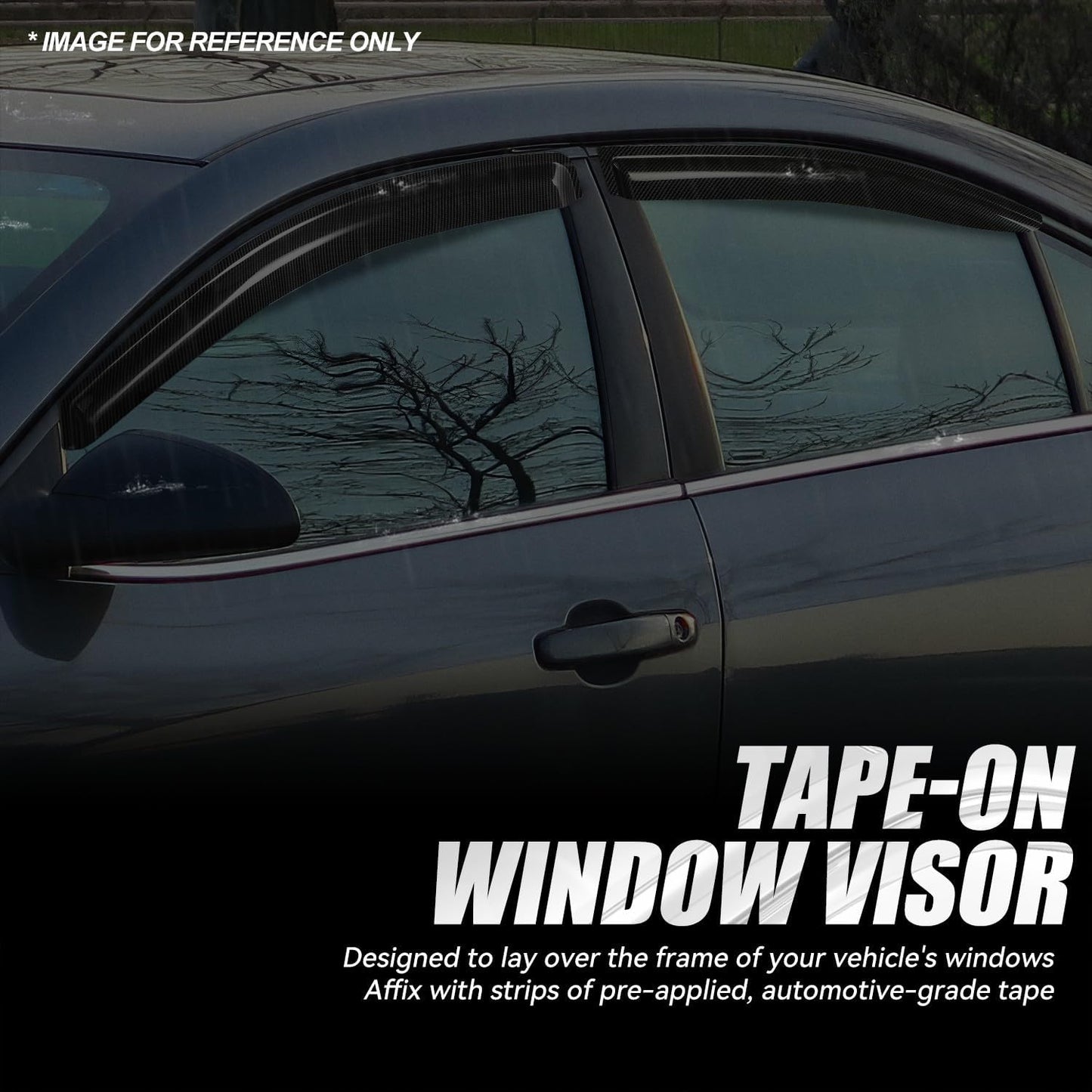 Auto Dynasty 4Pcs Carbon Fiber Pattern Window Visors Compatible with 2005-2010 Pontiac G6, Tape-On Front & Rear Window Deflectors Rain Guards Sun Wind Air Side Vent Shade, Glossy Black