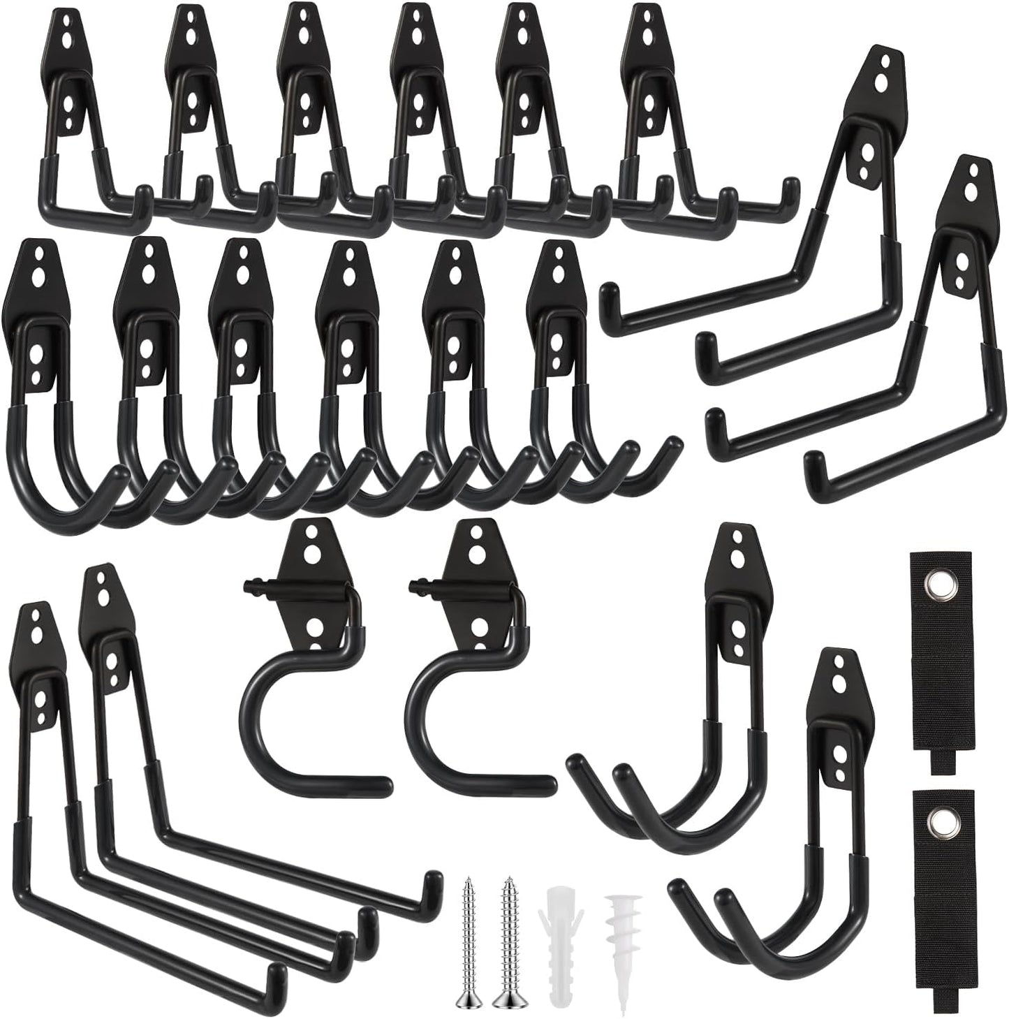 Garage Hook Heavy Duty Wall Storage Hangers, 22 Pack Garage Storage Hooks Steel Tool Black for Ladders, Ropes, Garden Tools