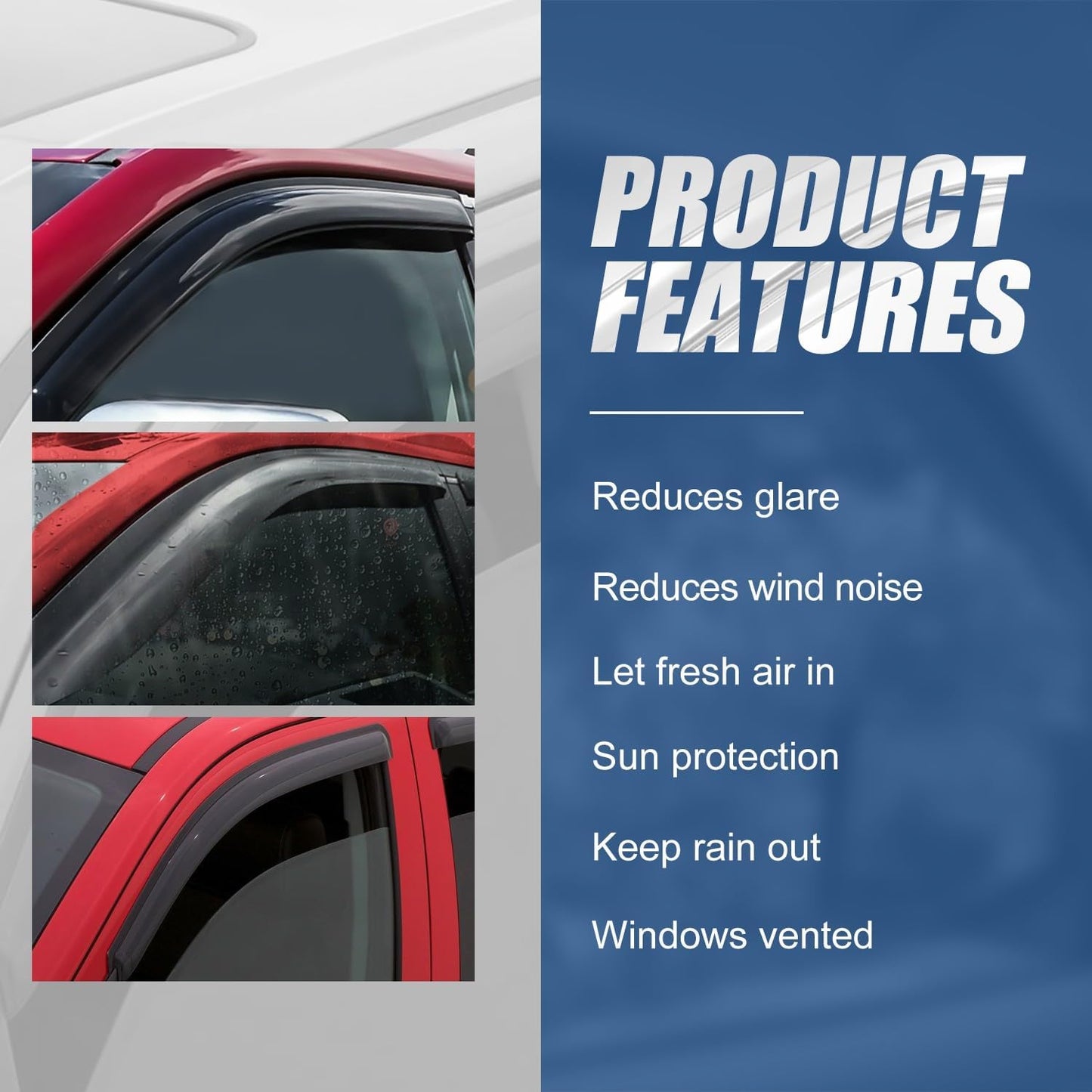 Auto Dynasty 4Pcs Carbon Fiber Pattern Window Visors Compatible with 2004-2014 Ford F150 Extended Cab 4-Door, Tape-On Front & Rear Window Deflectors Rain Guards Sun Air Side Vent Shade, Glossy Black