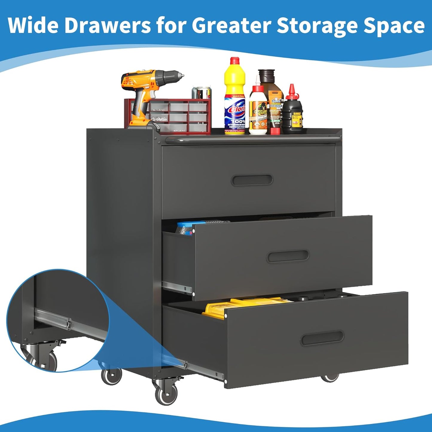Metal Garage Storage Cabinet with Wheels,Locking Rolling Tool Cabinet with Drawers and Shelves for Home, Office, Garage & Workshop