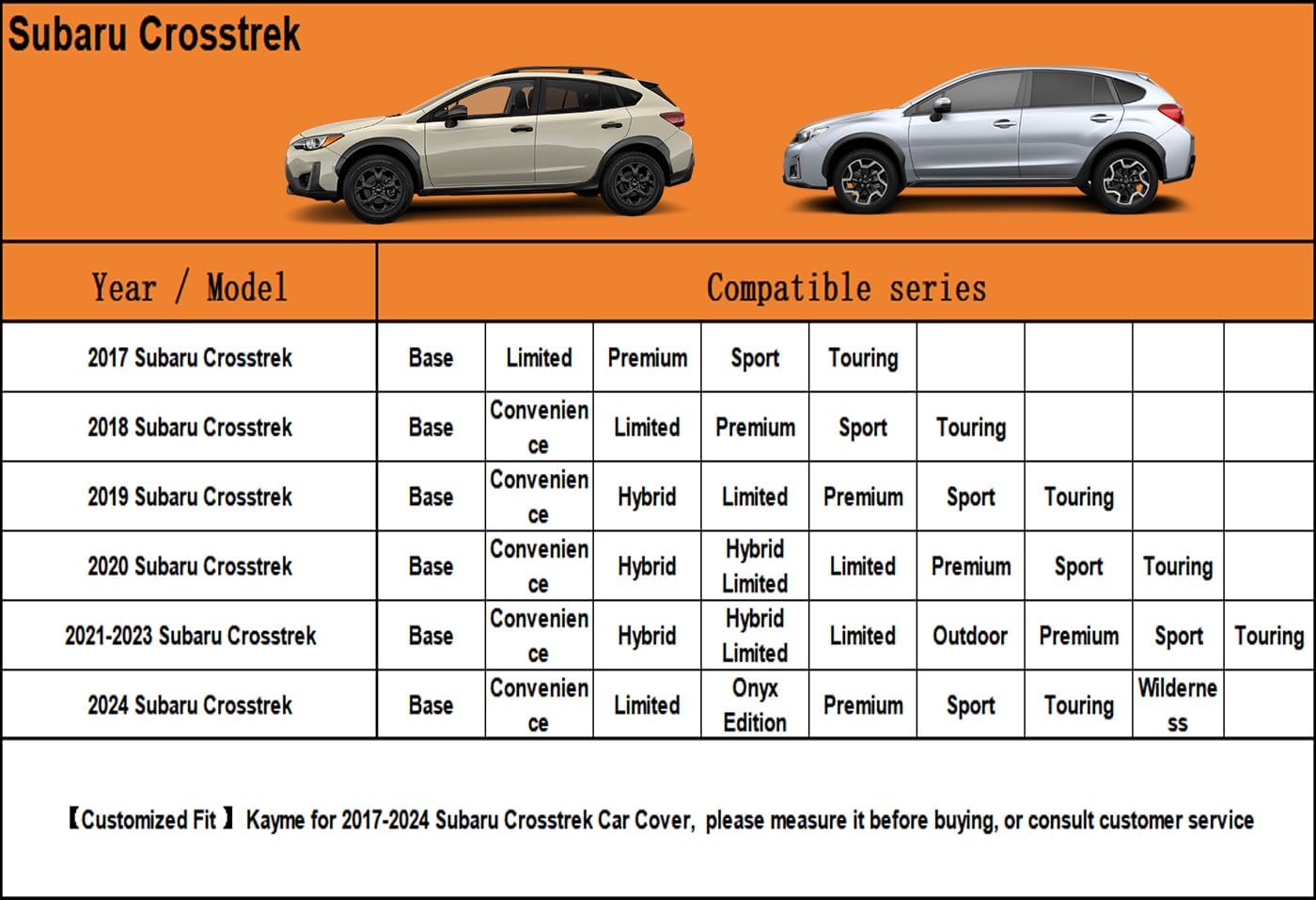 Kayme 7 Layers SUV Car Cover Custom Fit for Subaru Crosstrek (2017-2025) Waterproof All Weather for Automobiles, Outdoor Full Cover Rain Sun UV Protection.