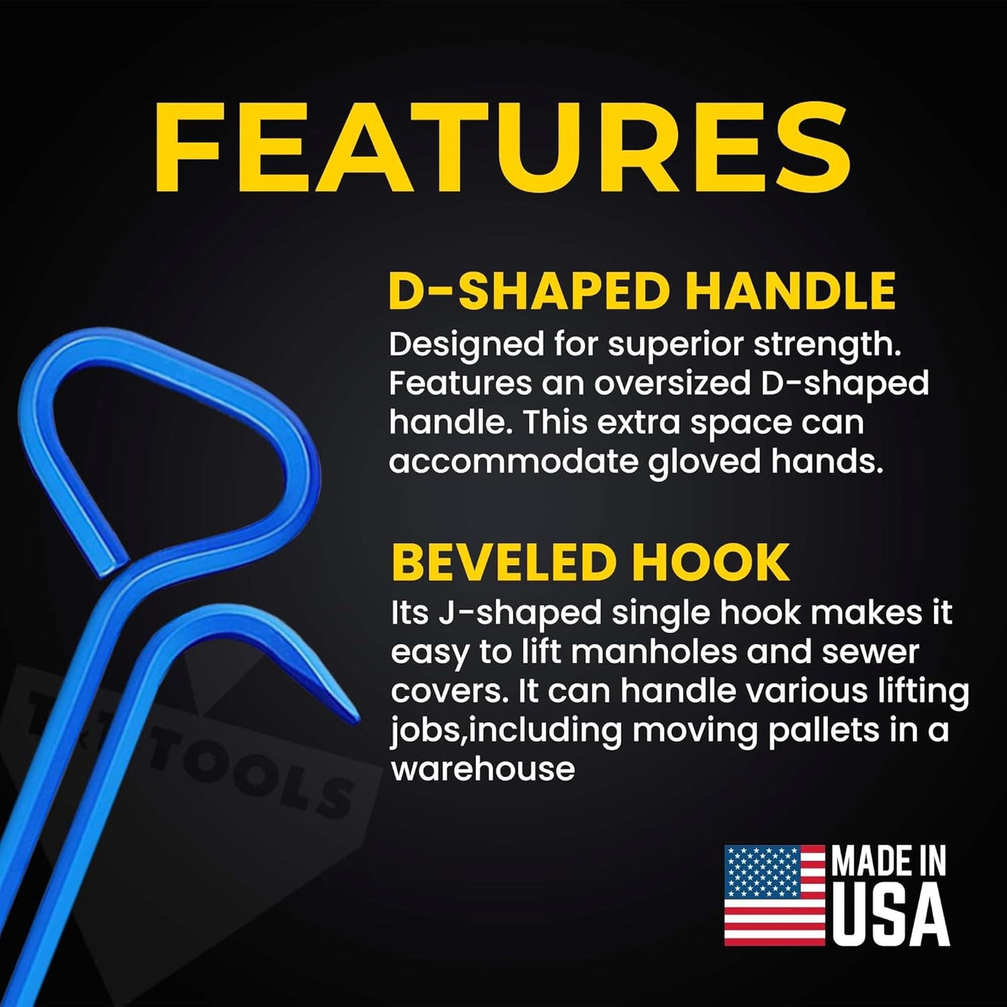 T&T Tools 24-Inch Manhole Hook - Heavy Duty Single Hook for Lifting Manhole Covers, Storm Drains, Septic Tank Risers - Rigid Hex Alloy Steel for Lifting, Pulling, and Removing Covers - 6 Pack