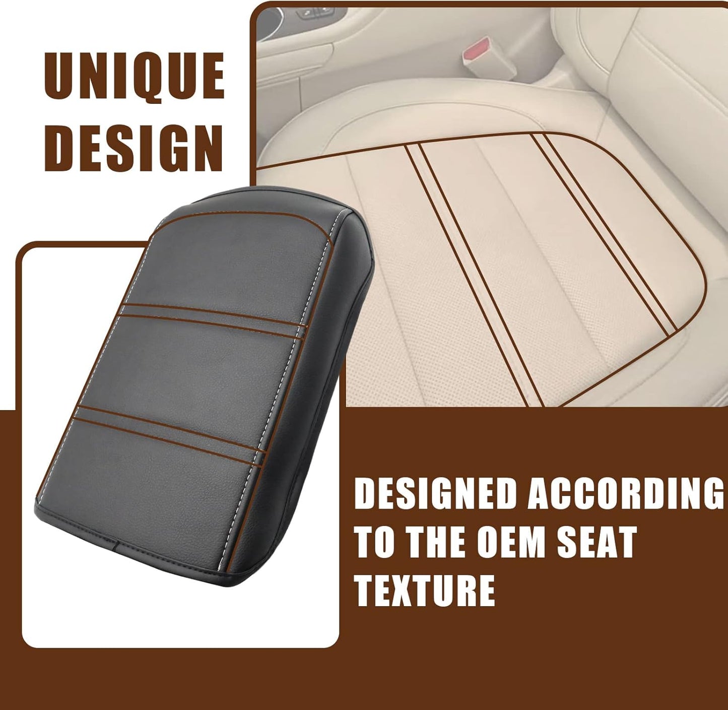 Muslogy for Acadia 2017-2023 Center Console Pad Armrest Cover Vegan Leather Cushion Pad Accessories Armrest Lid Protector Extra Soft Compatible with GMC Acadia 2023 2022-2017 (Black/White Trim)