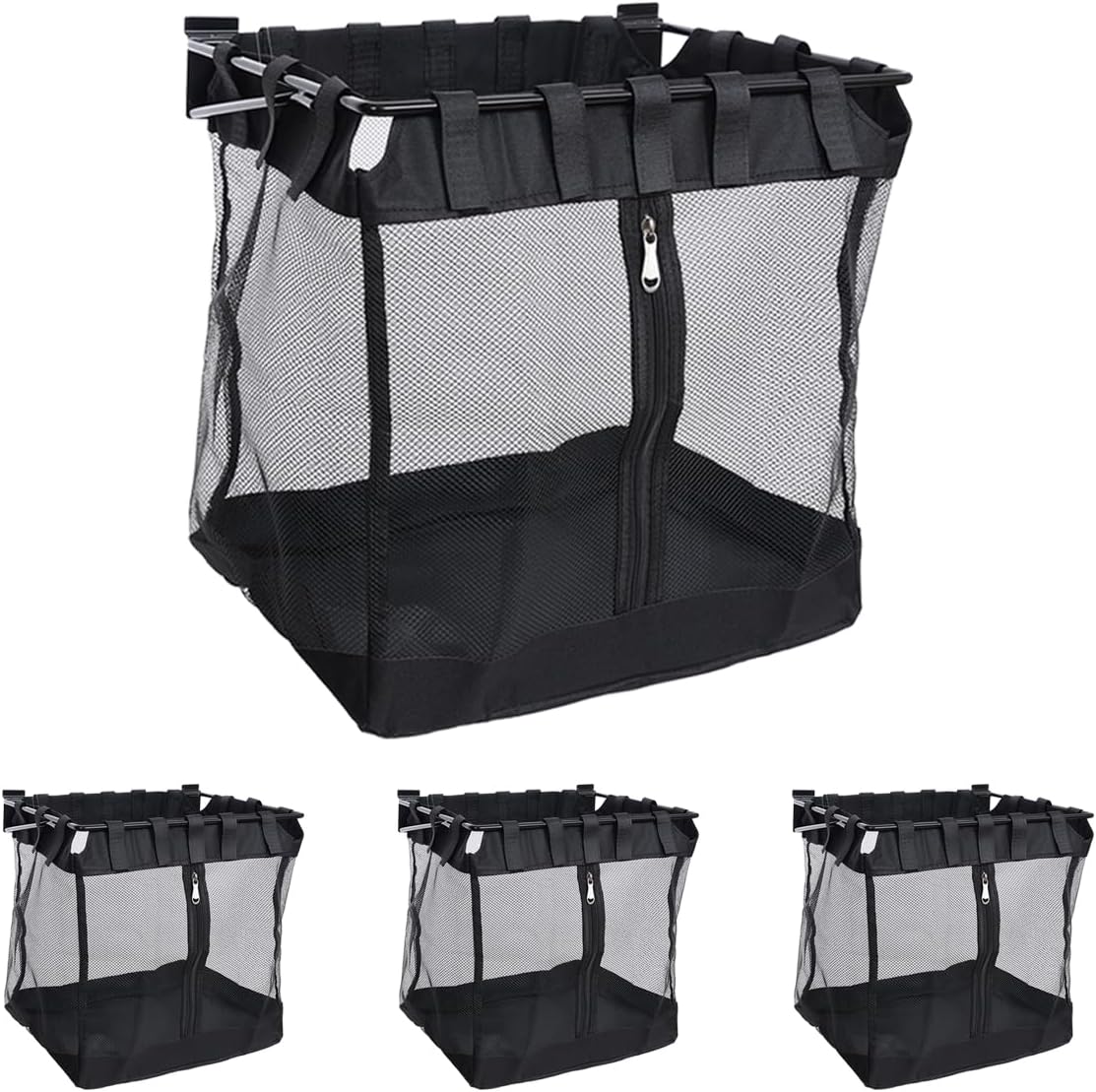 4Pcs Large Slatwall Baskets Mesh Slatwall Baskets with Zipper Mounted Storage Baskets Hanging Slatwall Accessories for Shops Rooms Storage Display Organizing(16 * 12 * 16inch)