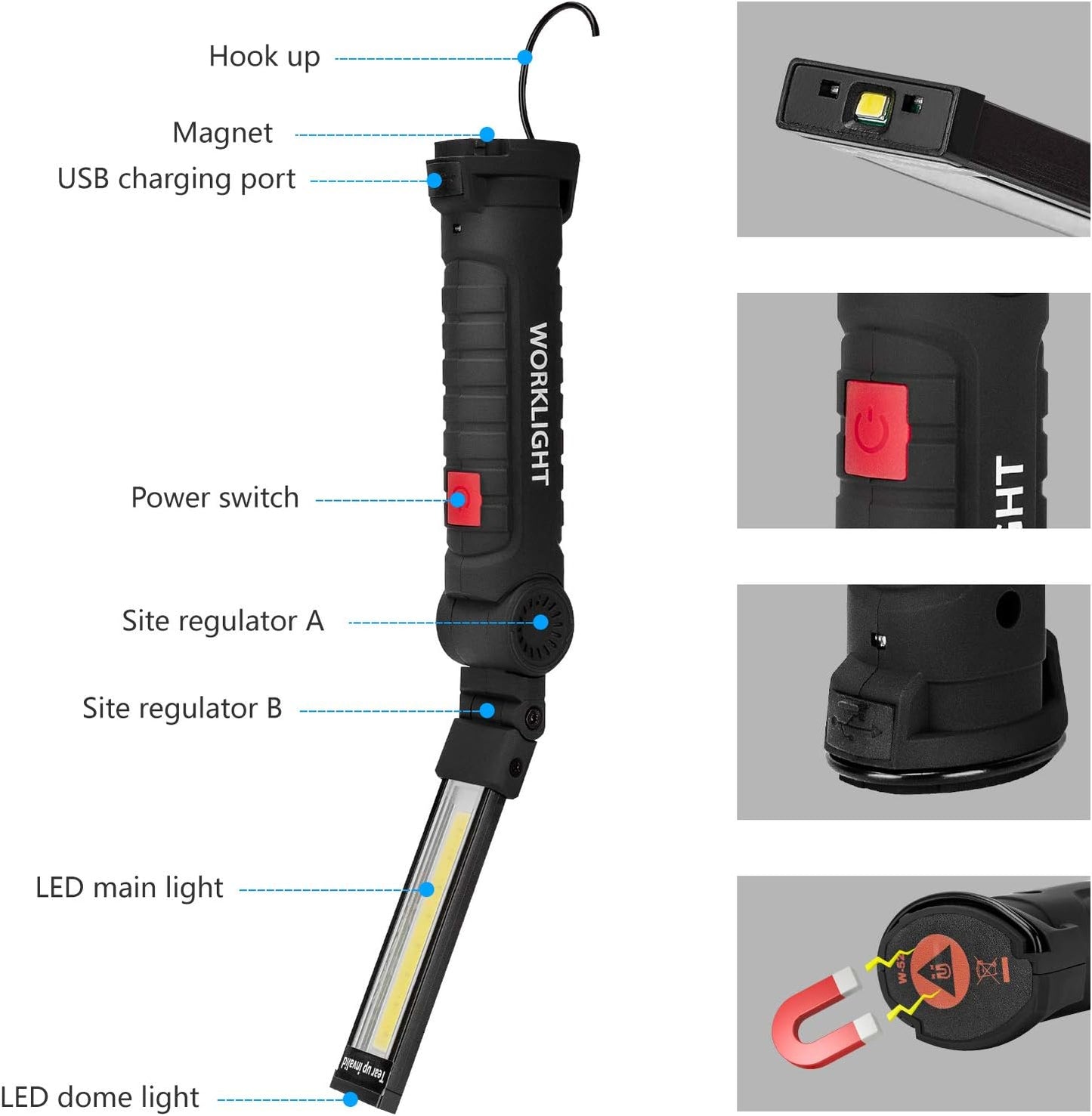 Gifts for Men 4Pack LED Flashlight, Rechargeable Work Lights with Magnetic Base Hook 360°Rotate and 5 Modes Bright LED Flashlight Inspection Light for Car Repair, Grill and Outdoor Use