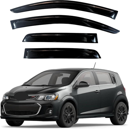 KPY Window Visor Compatible with Chevrolet Chevy Sonic Hatchback 2012-2020 (5-Door), 4PC Rain Guard Side Window Vent Deflectors Tape-On Style, 2012 2013 2014 2015 2016 2017 2018 2019 2020