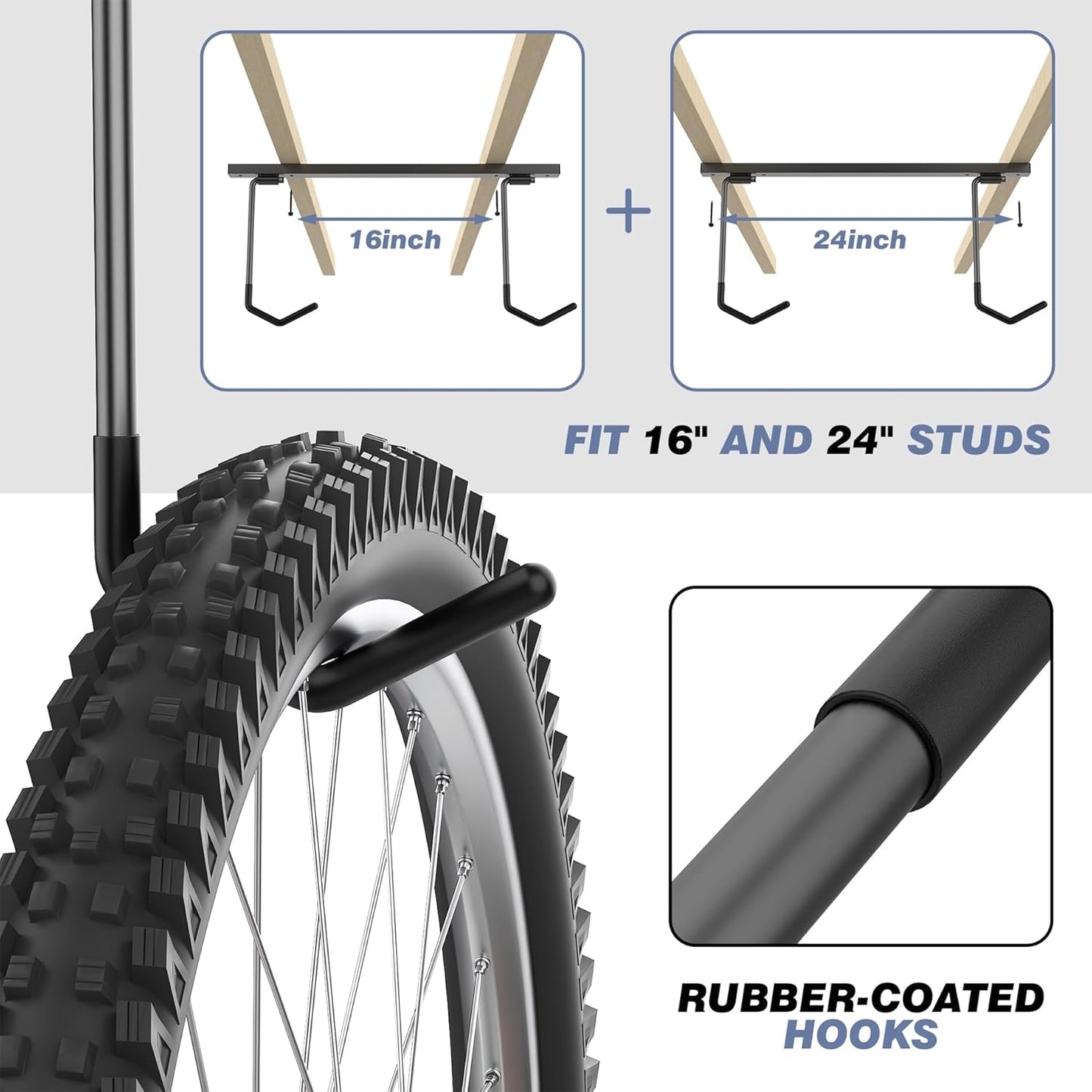 WALMANN Ceiling Mounted Bike Rack for Garage, Space-Saving Ceiling Bike Storage for 2 Bikes(Horizontally)/4 Bikes(Vertically), Adjustable Bike Hooks for Road Mountain Bikes