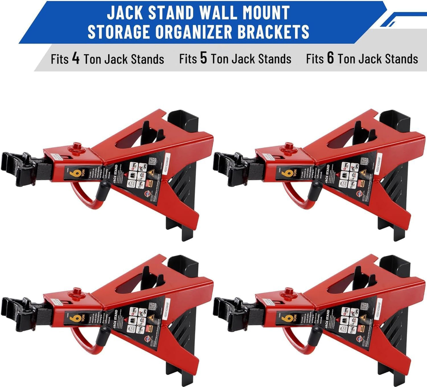 4 Packs Jack Stand Holder Wall Mount Organizer Bracket Rack Fits 4 & 5 & 6 Ton Jack Stands