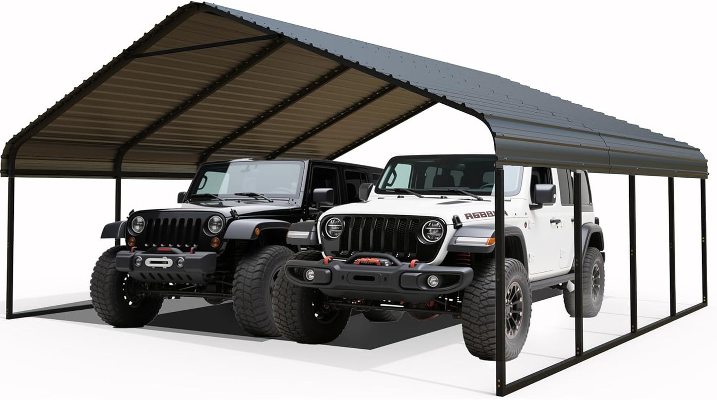 Heavy Duty Metal Carport 20x20 ft Galvanized Steel Carport Shelter for 2 Car Extra Large Canopy for Dual Vehicle, RV Boat Storage All Weather Protection Garage Party Tent (20X20FT)