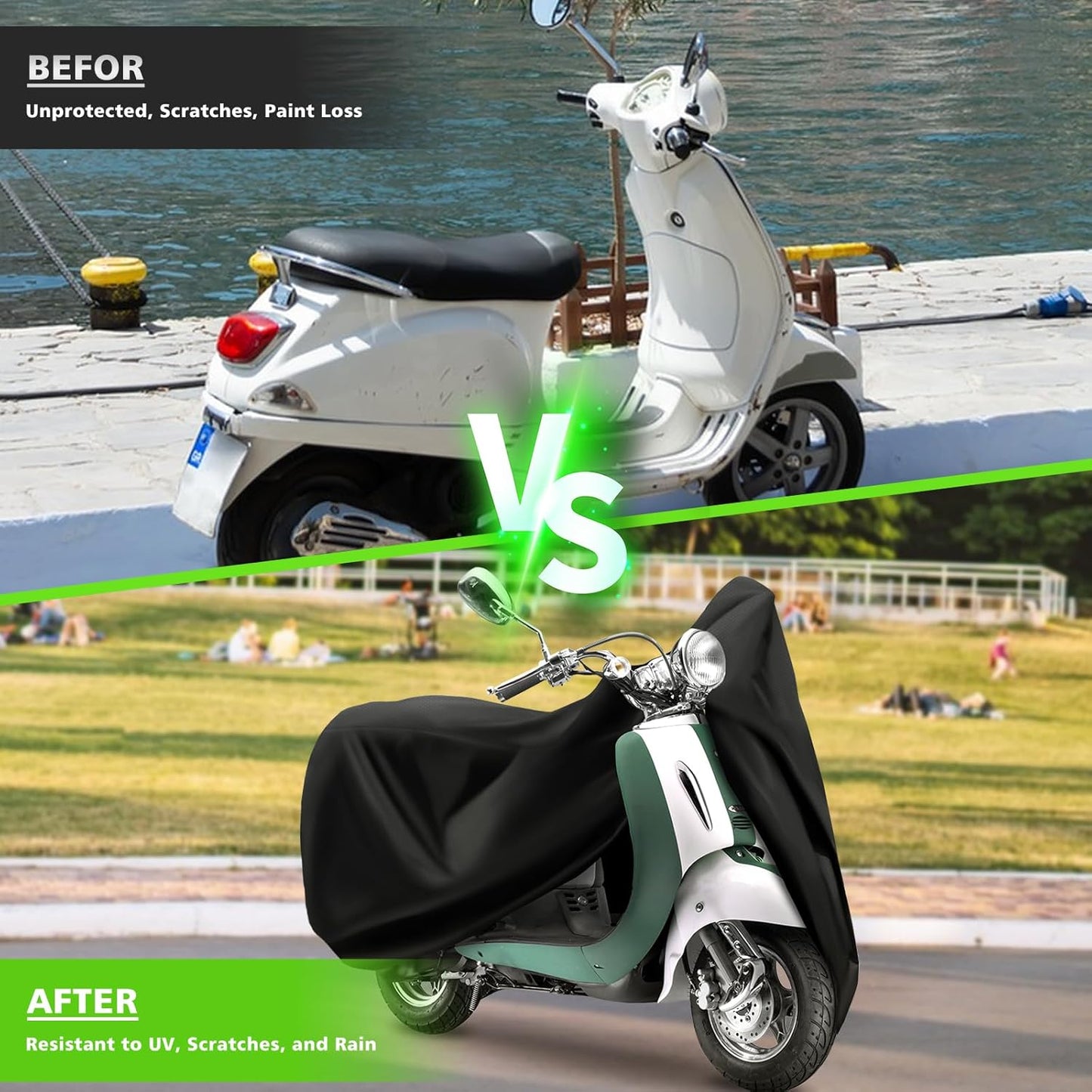 COVERVIN Scooter Waterproof Cover Outdoor, Moped Cover & Vespa Cover All Weather Rain & UV Protection, 60″ Long (XS)