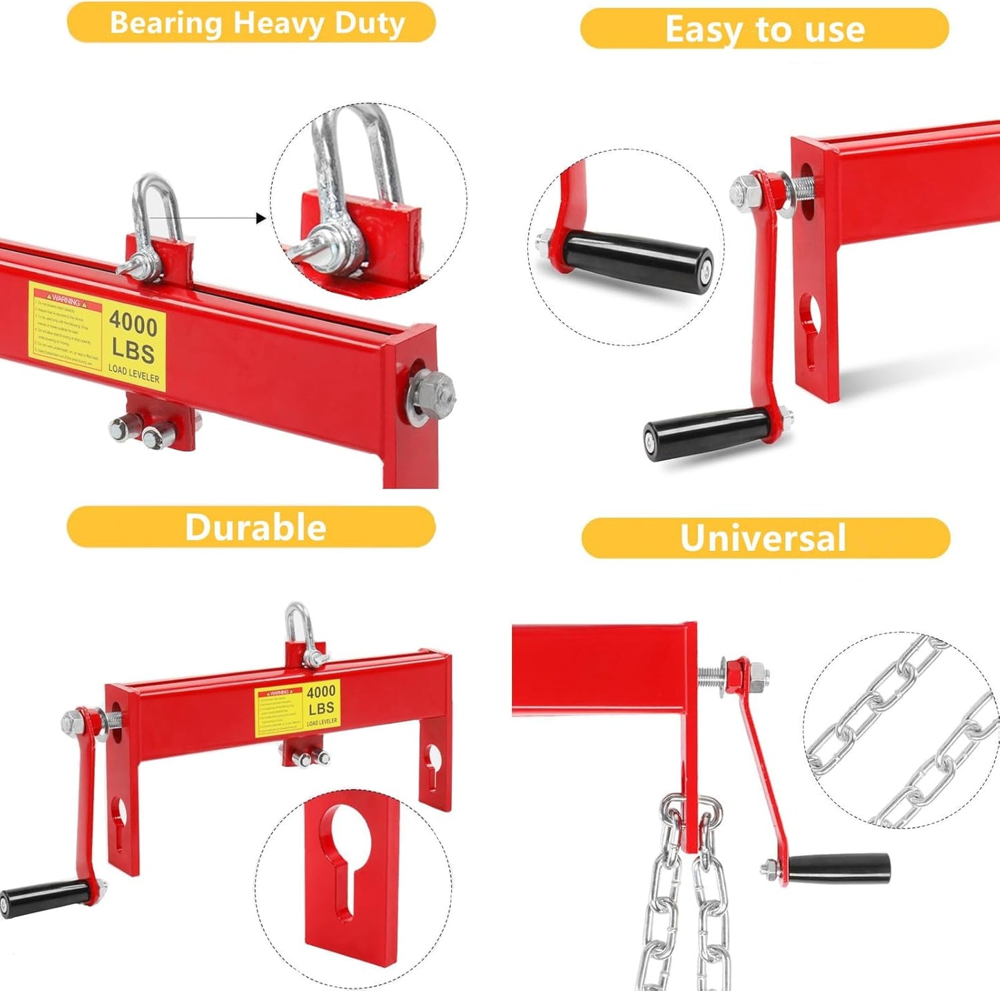 Engine Hoist 2 TON Folding Hydraulic Engine Motor Hoist with Load Leveler Lever, Cherry Picker Shop Cranes Lift Red Shop Crane 4000 lb (Engine Stand+Load Leveler)