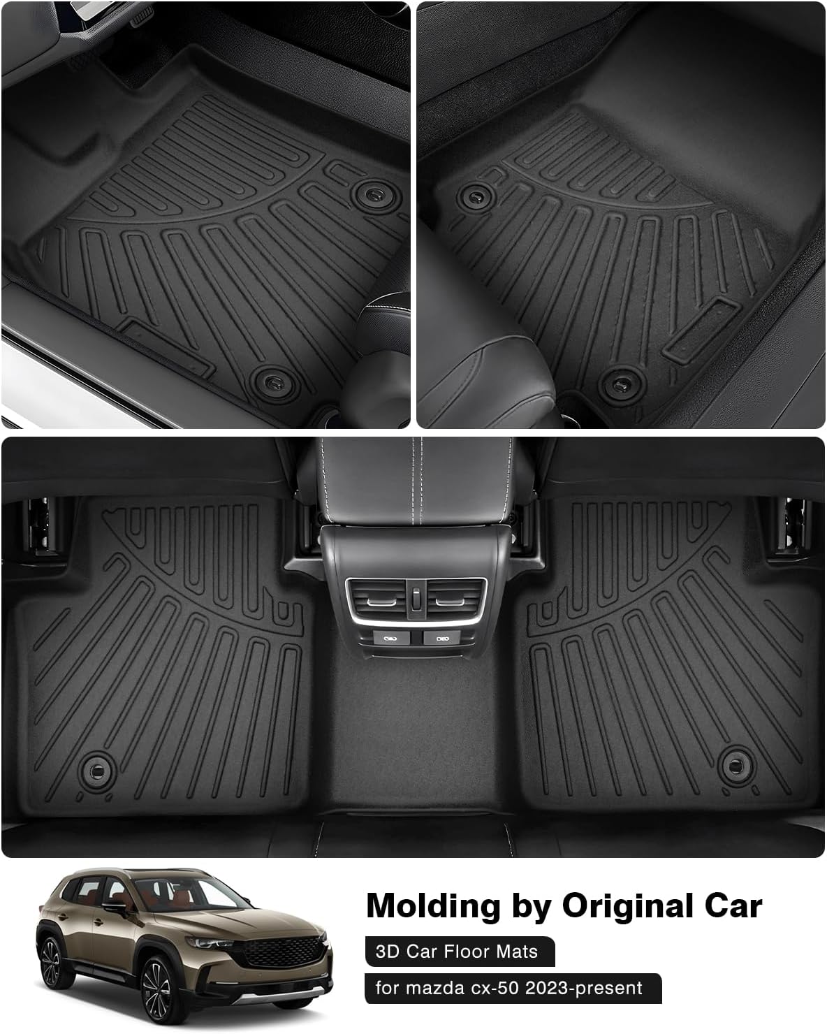 Powerty Floor Mats for 2023 2024 2025 Mazda CX50 CX-50 Accessories All Weather Floor Liner 3D TPE 1st & 2nd Row Floor Mat Heavy-Duty Floor Liners
