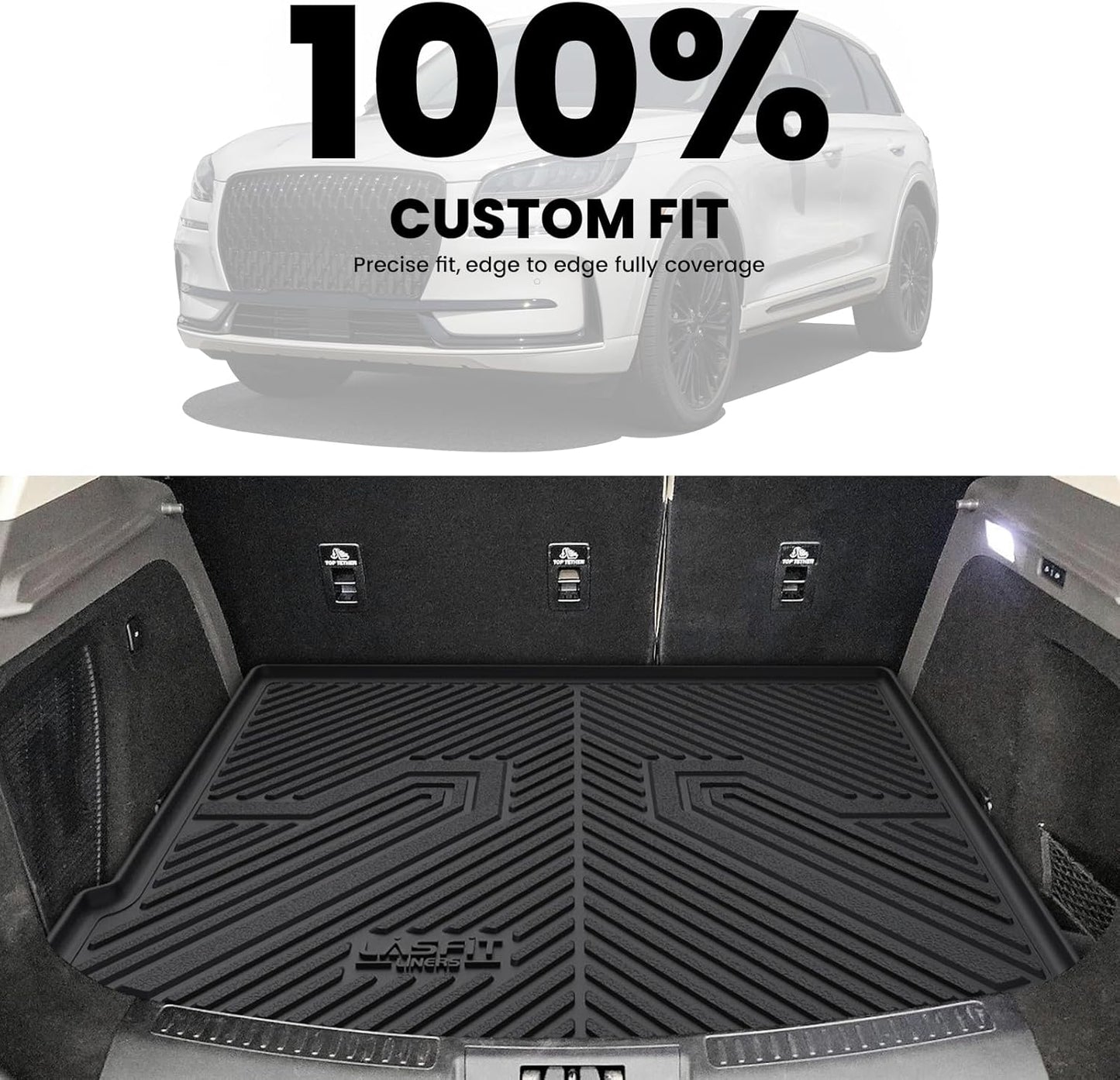 LASFIT Trunk Mat for Lincoln Corsair 2025 2024 2023 2022 2021 2020, All Weather TPE Cargo Mats Custom Fit Cargo Liner Front & Rear Trunk Liner, Black, Easy to Clean